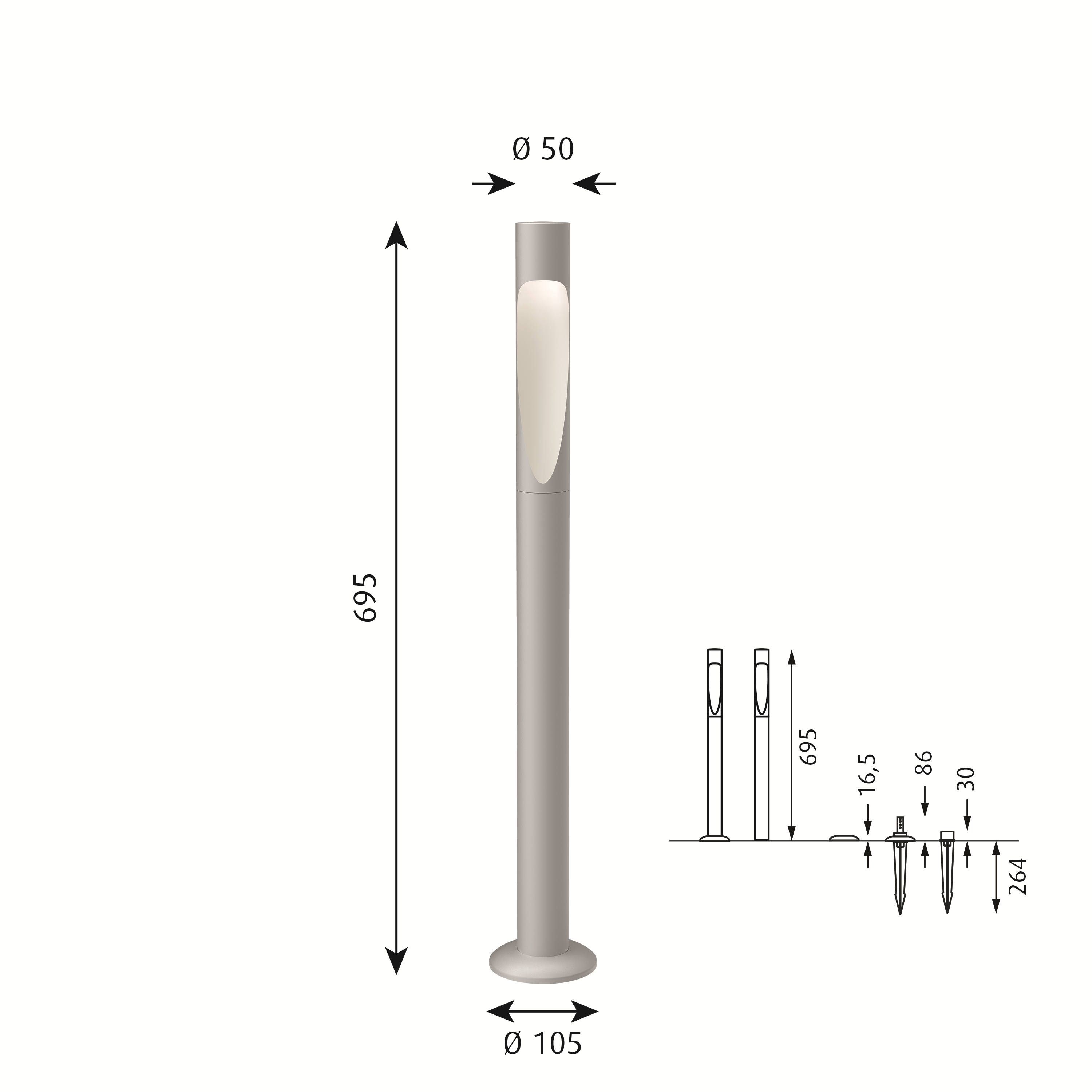 Flindt Garden Pullert Alu Høj M/Base og U/Adapter LED 2700K