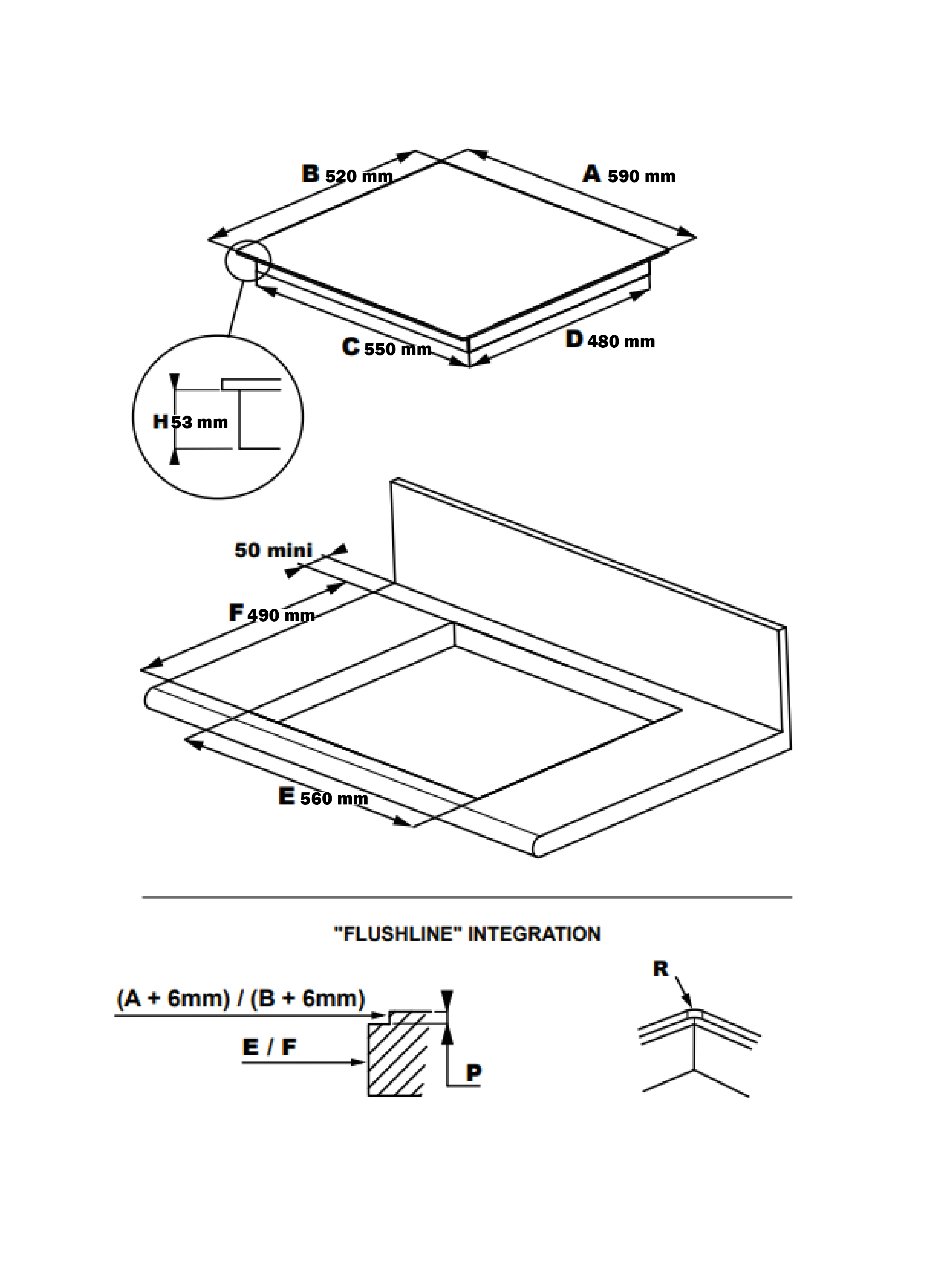 Dimensioner på Grand Gourmet GGBI60B 60cm Induktionskogeplade