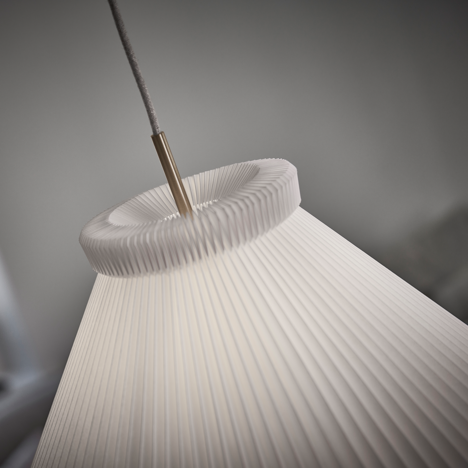 Fokus på messing med LE KLINT Model 1 Pendel 1-30 Hvid Messing m. Plastskærm