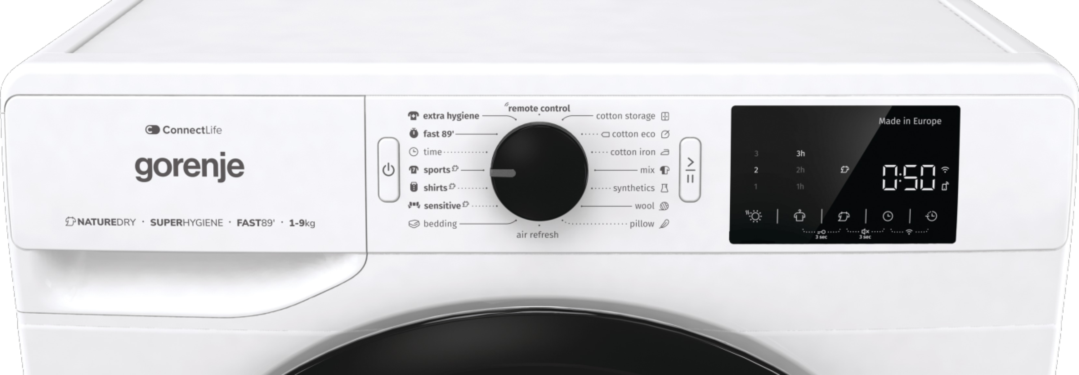 Kontrol panelet fra Gorenje DPNE92/GNLWIFI tørretumbler med varmepumpe