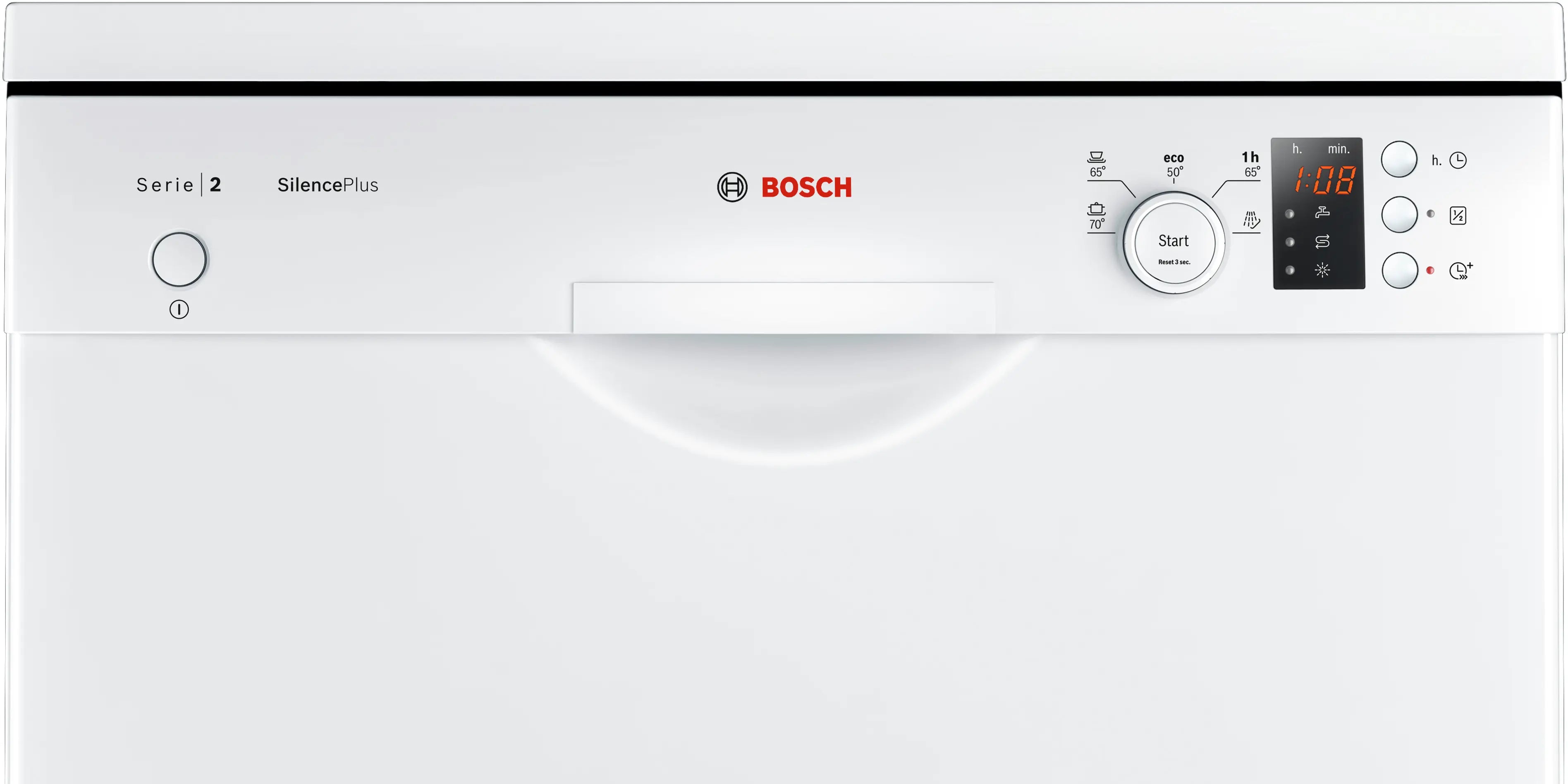 Kontrolpanelet på Bosch SMS25AW05E fritstående opvaskemaskine i Hvid