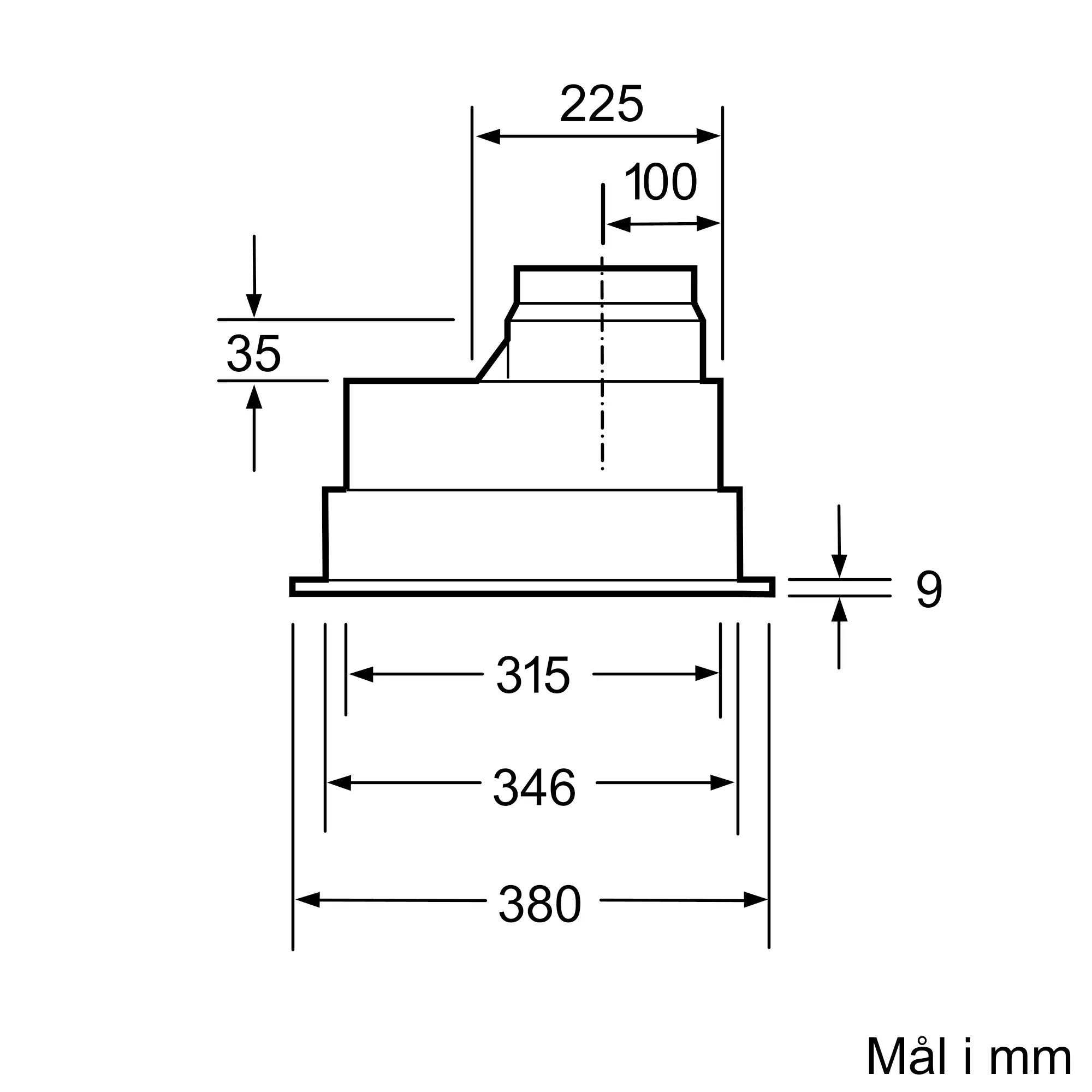 Mål på Bosch DHL545SSD emhætte til indbygning (OUTLET)