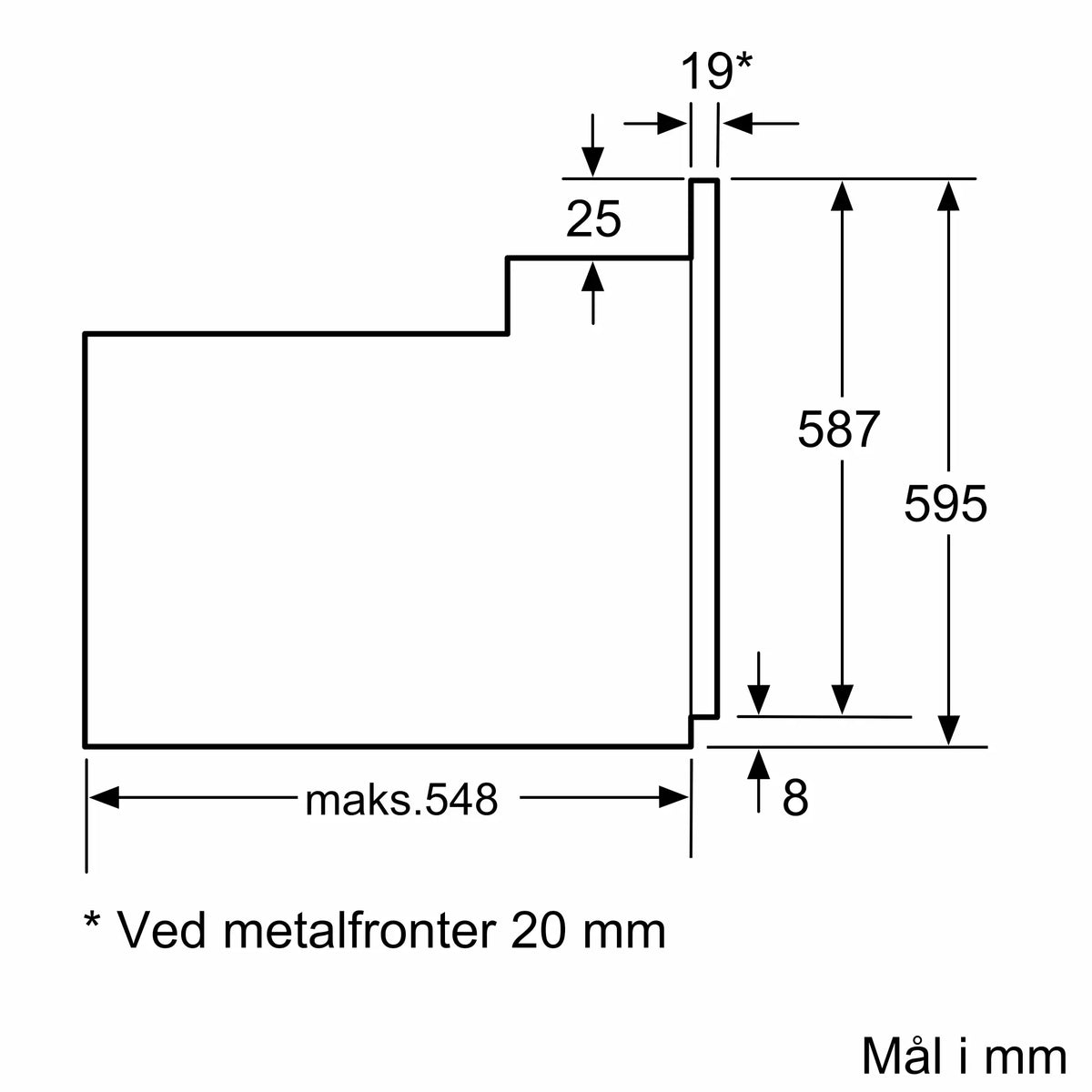 Mål på Siemens HB013FBB01 ovn til indbygning