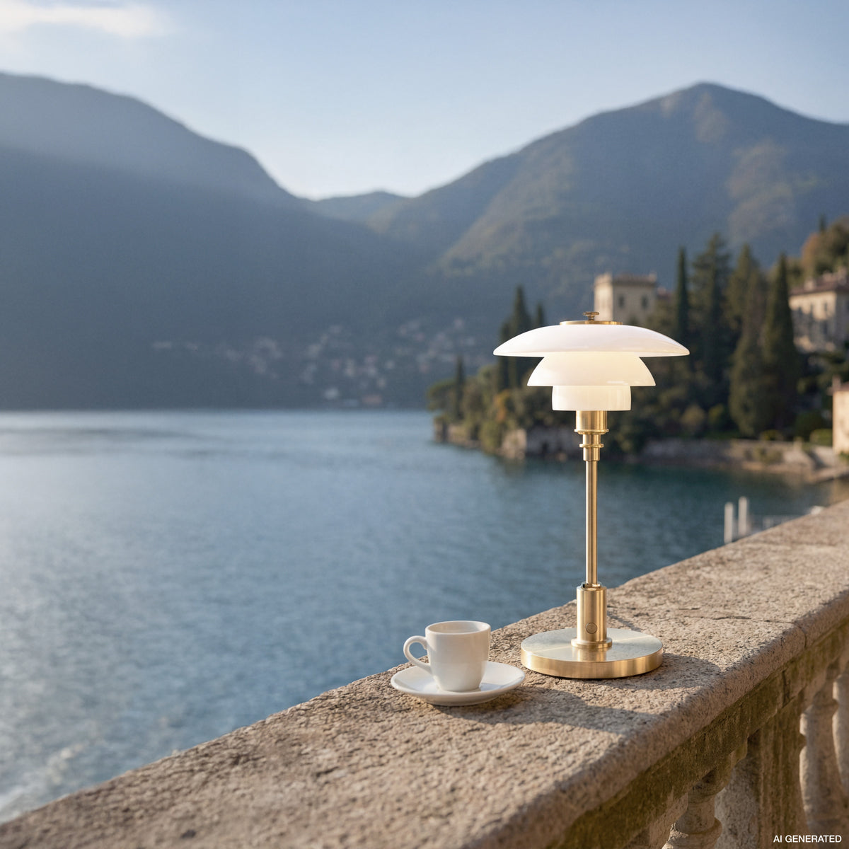 PH 1/1 Portable Lampe Metallised Brass på veranda
