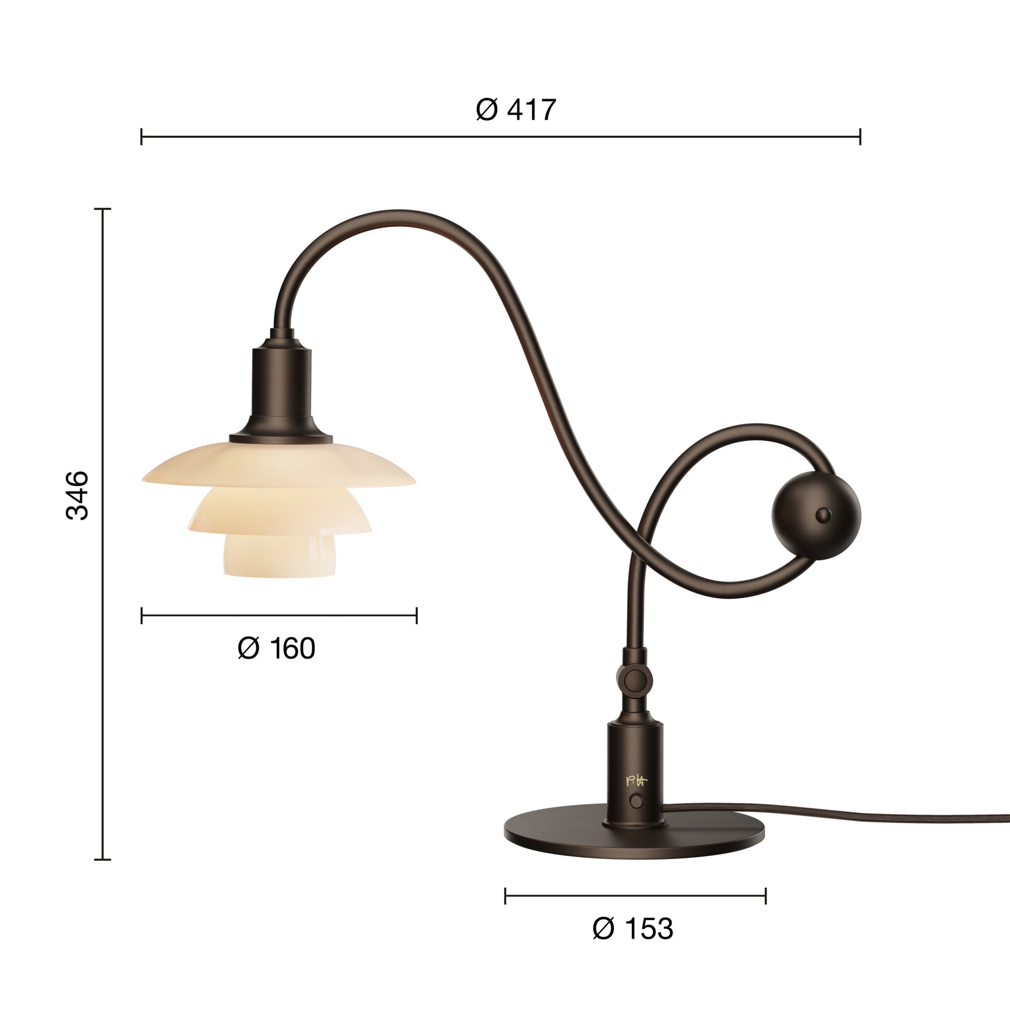 Mål på PH 1/1 Piano Dusty Terracotta bordlampe
