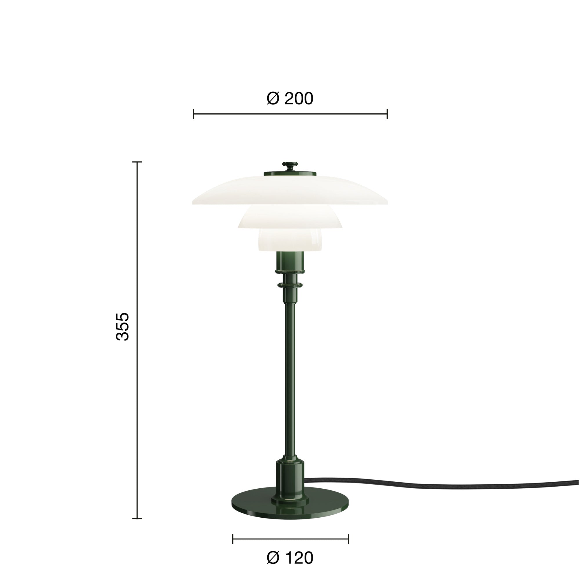Mål på PH 2/1 Glossy Deep Green bordlampe