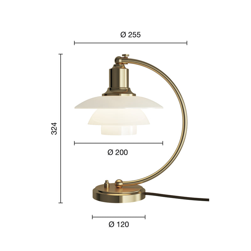 PH 2/2 Luna Bordlampe E27 Messing opal