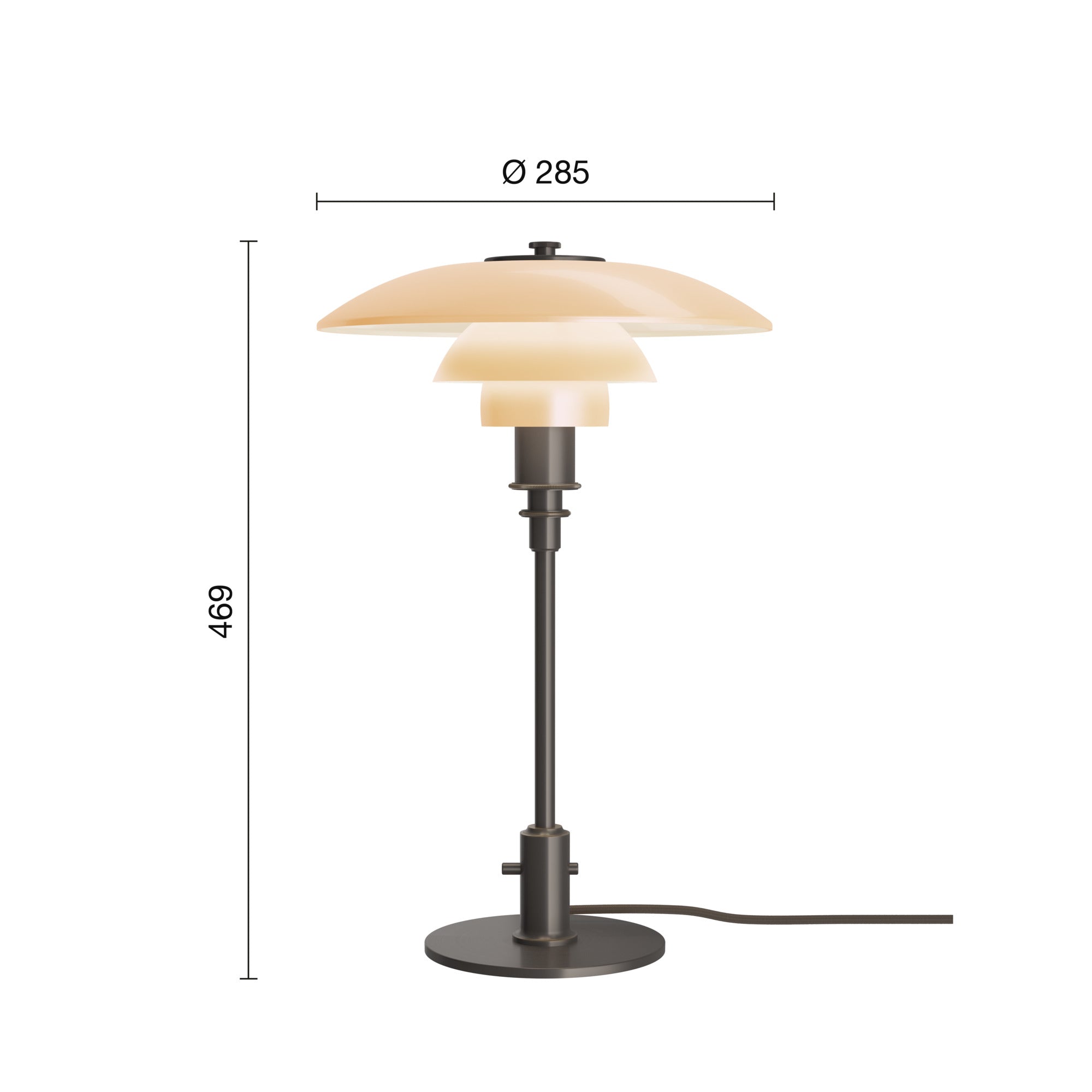 Mål på VL Ring Crown Ø150 E14 bordlampe messing/opal
