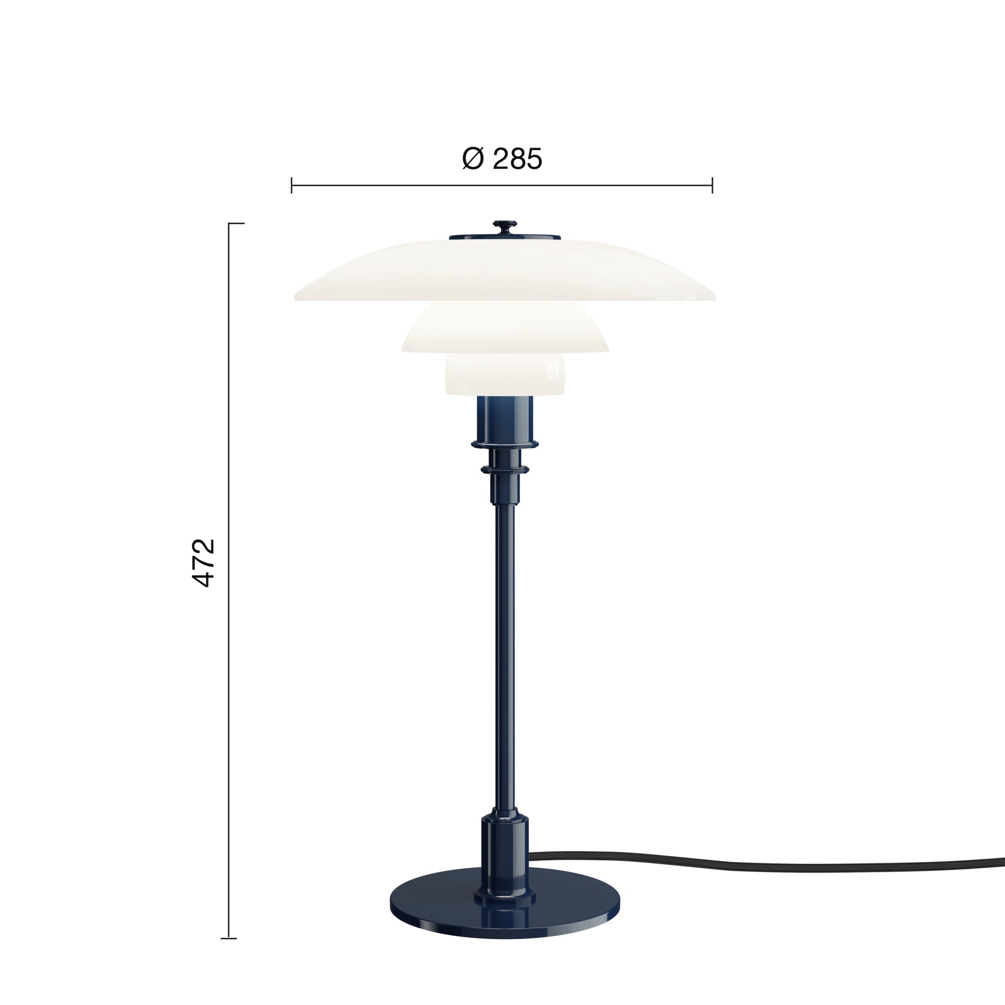 Mål på PH 3/2 Deep Blue bordlampe