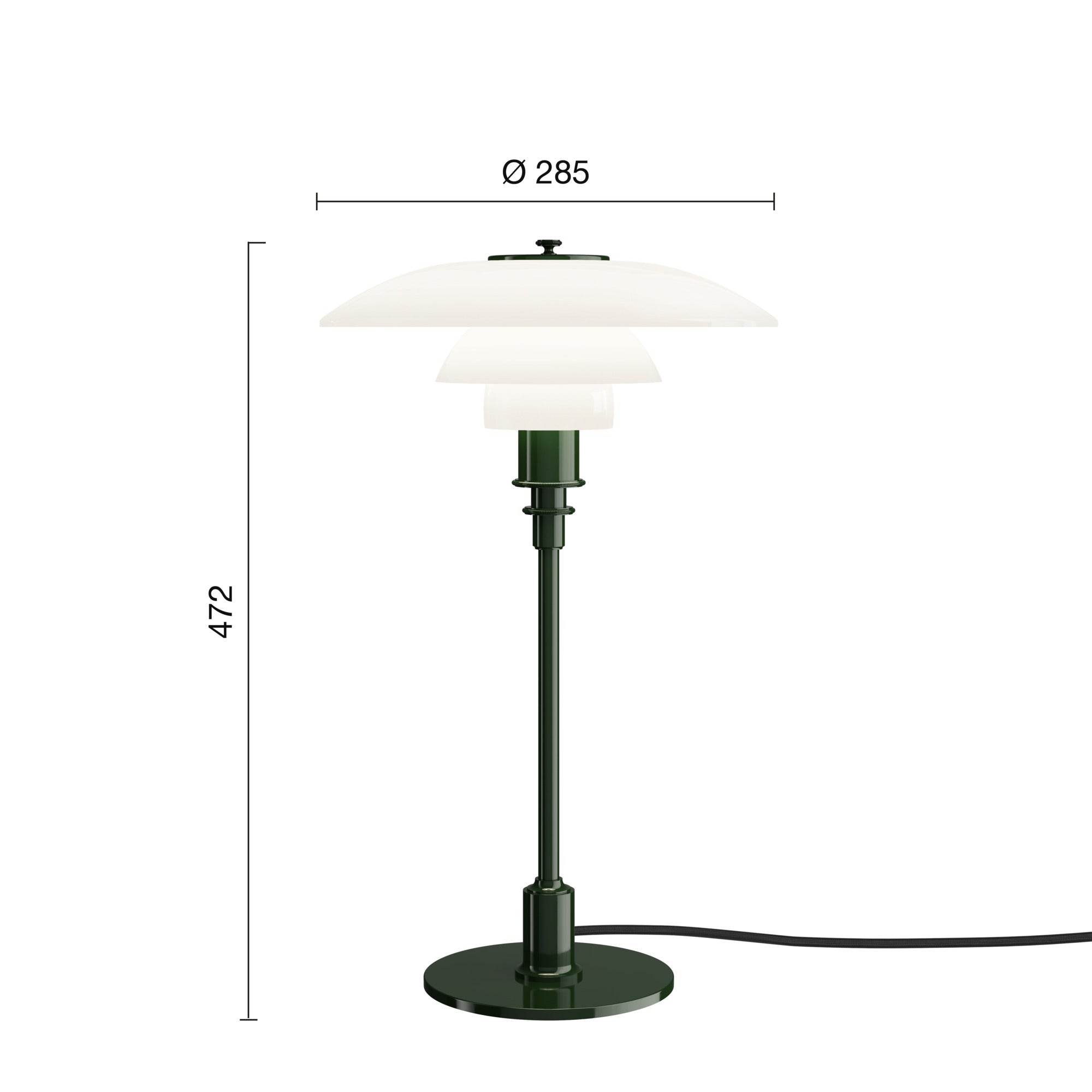 Mål på PH 3/2 Glossy Deep Green bordlampe