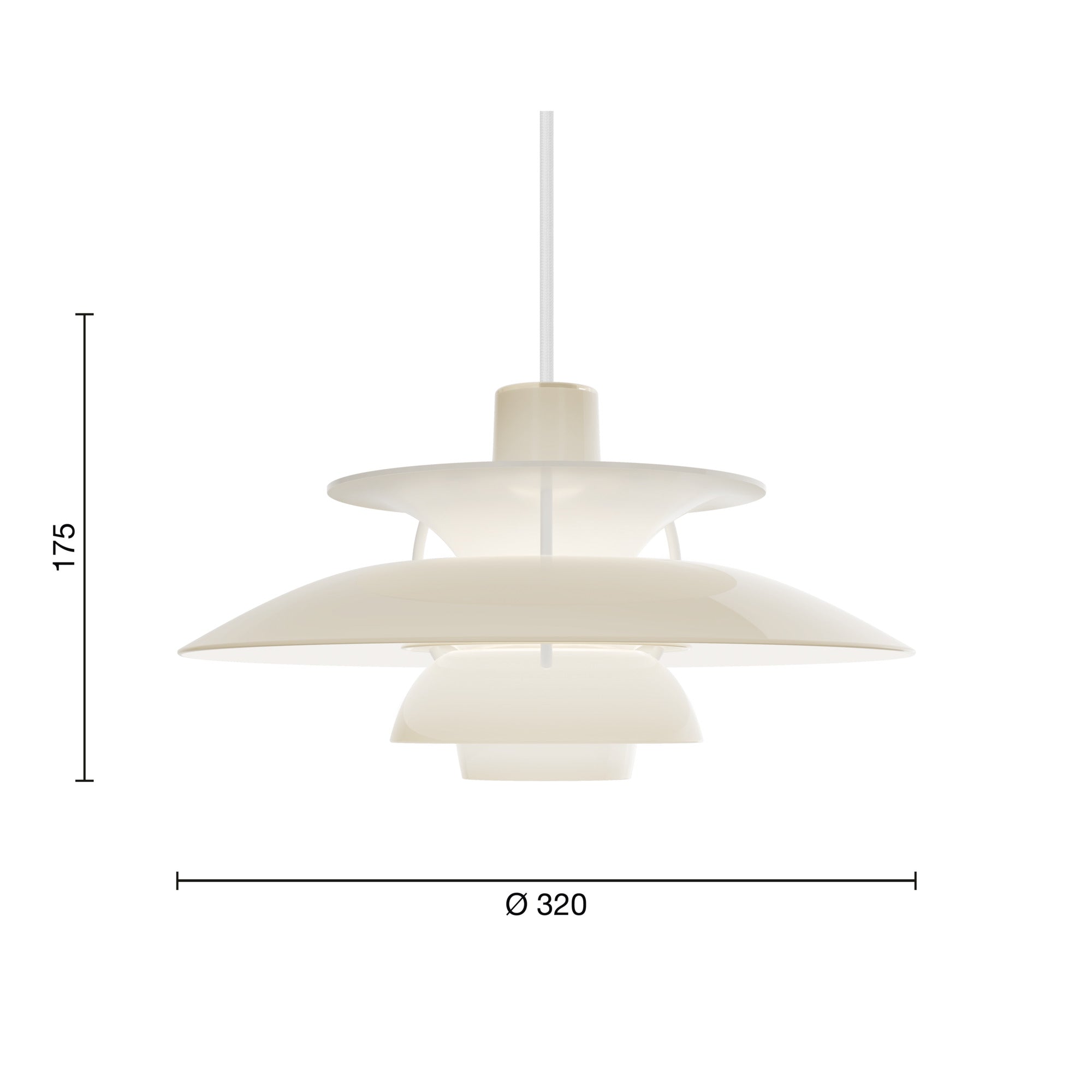 Mål på PH 5 Ø320 Opal Beige pendel