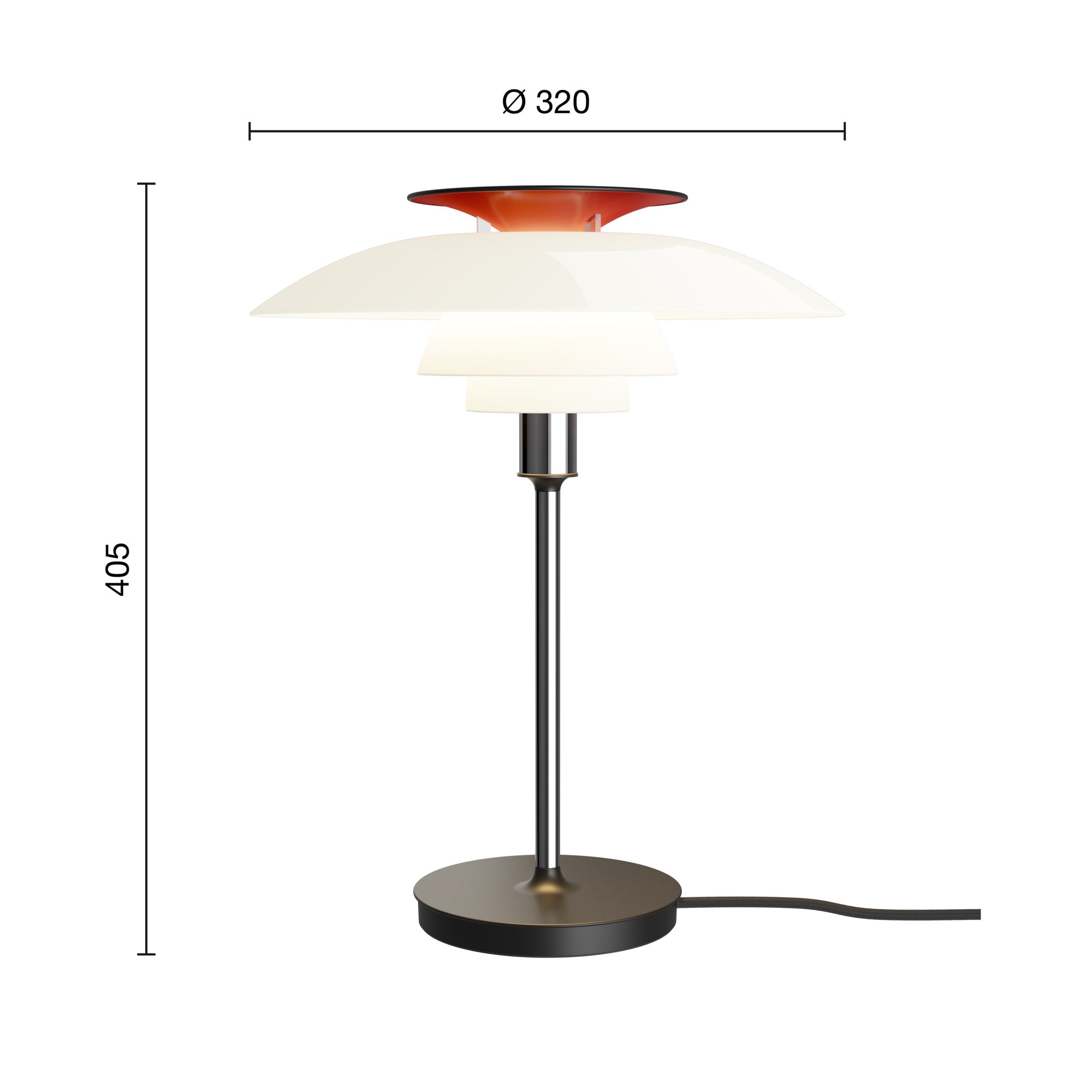 Mål på PH 80 bordlampe opal/højpoleret krom