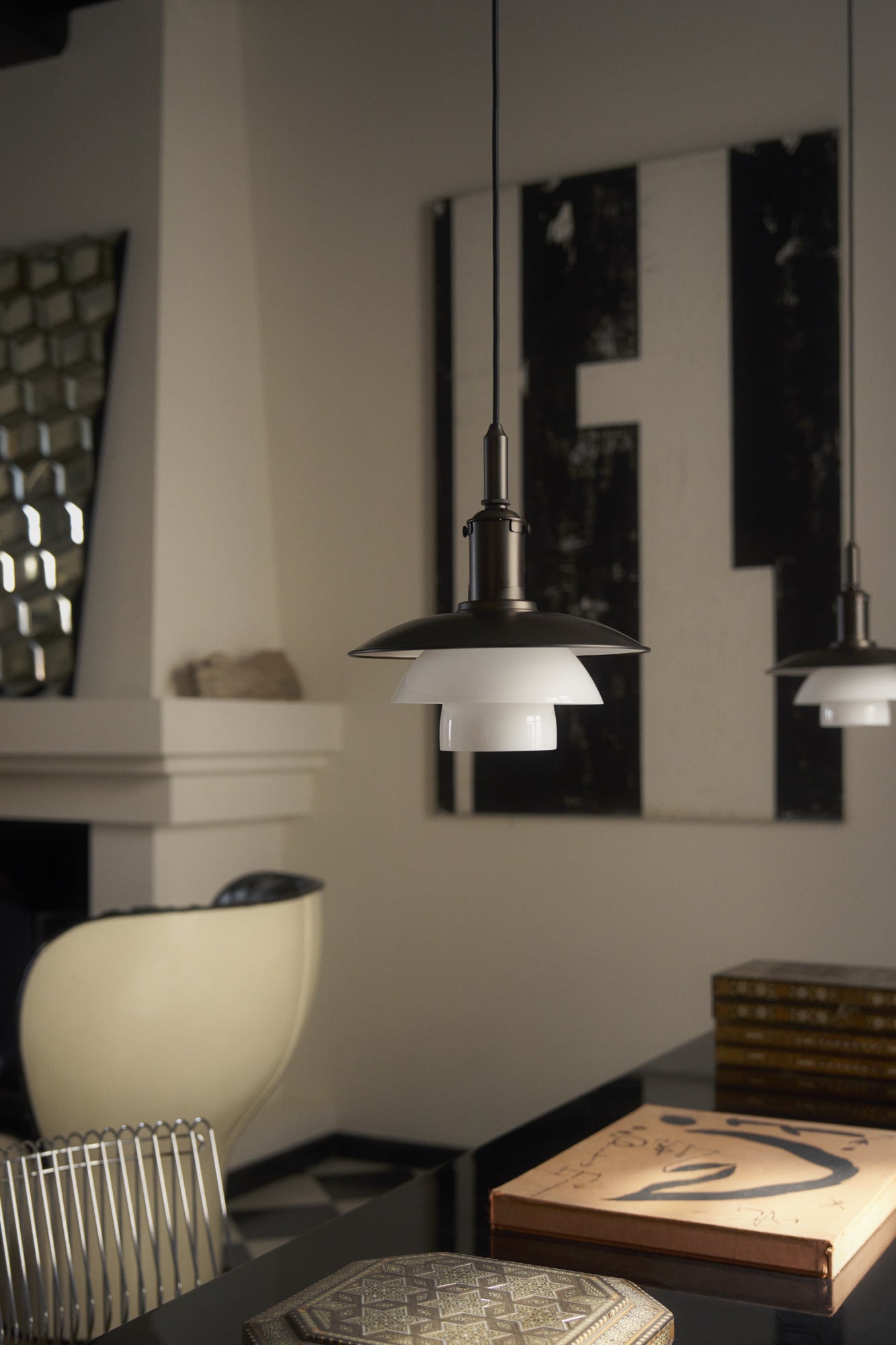 Louis Poulsen PH lampe 3/3 Pendel Bruneret Messing/Opalglas i samtalestuen