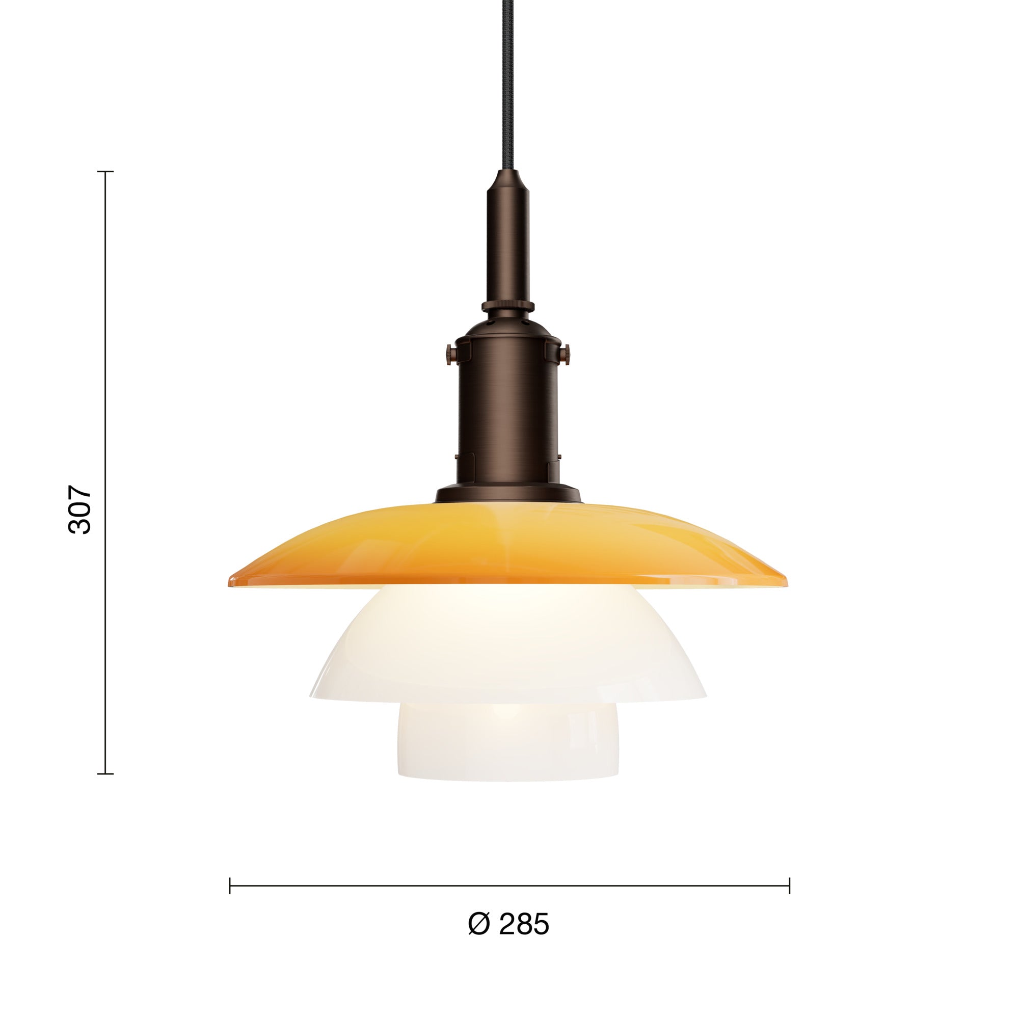Mål på PH 3/3 Centenary Edition Amber/Opal White pendel