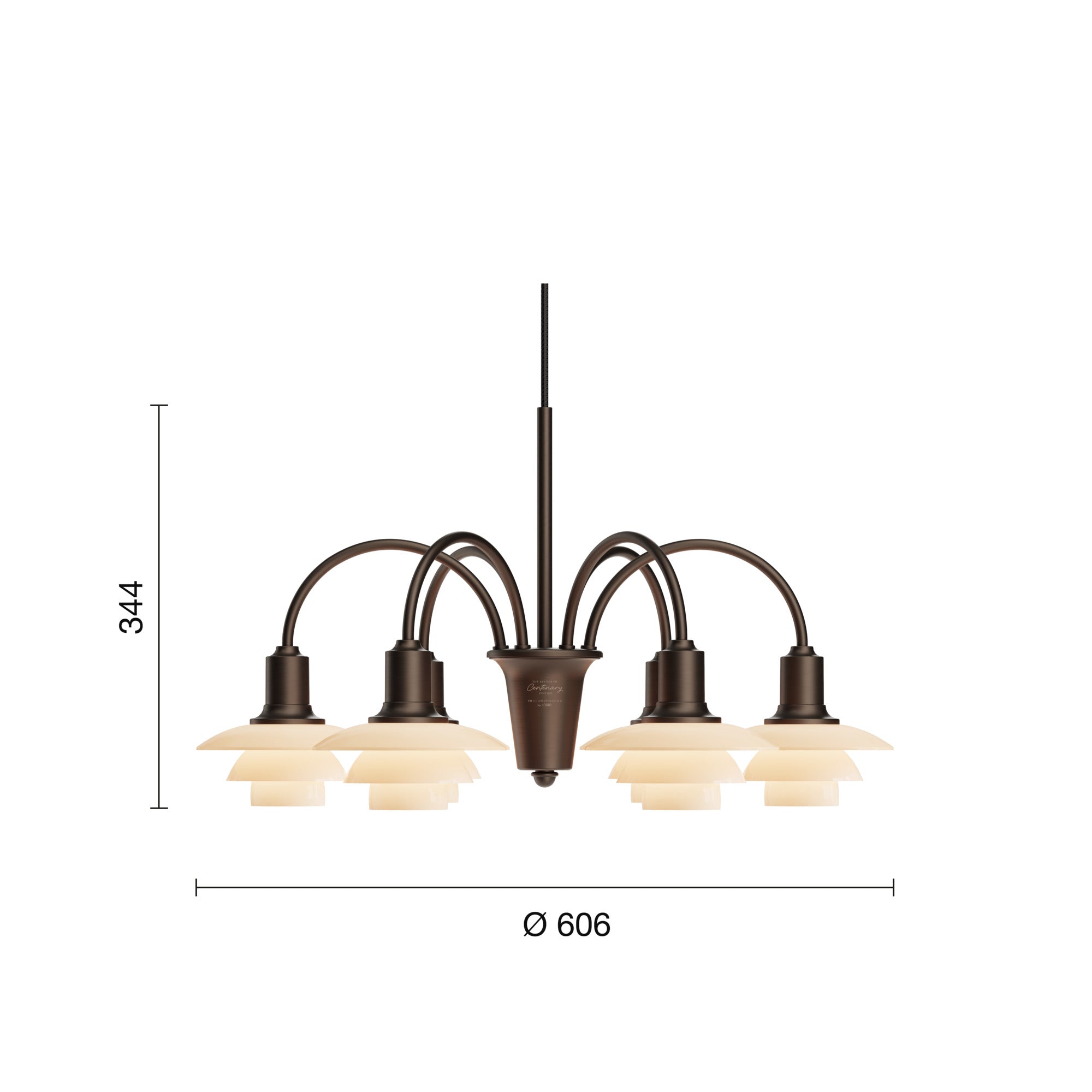 Mål på PH 1/1 Centenary Edition Aged Brass/Dusty Terracotta 6-armet lysekrone