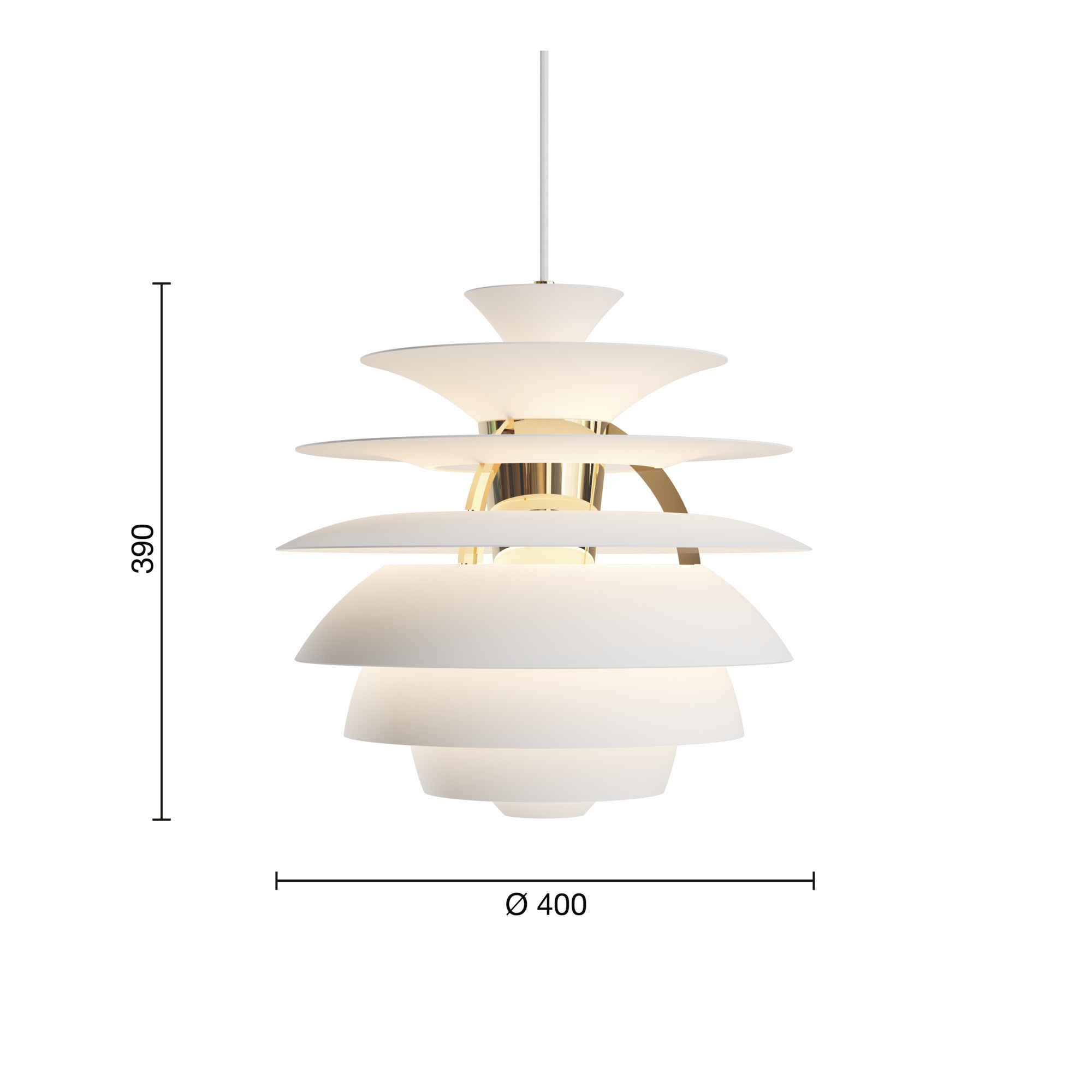 Mål på LOUIS POULSEN PH Snowball Soft White/Metalliseret Messing Pendel