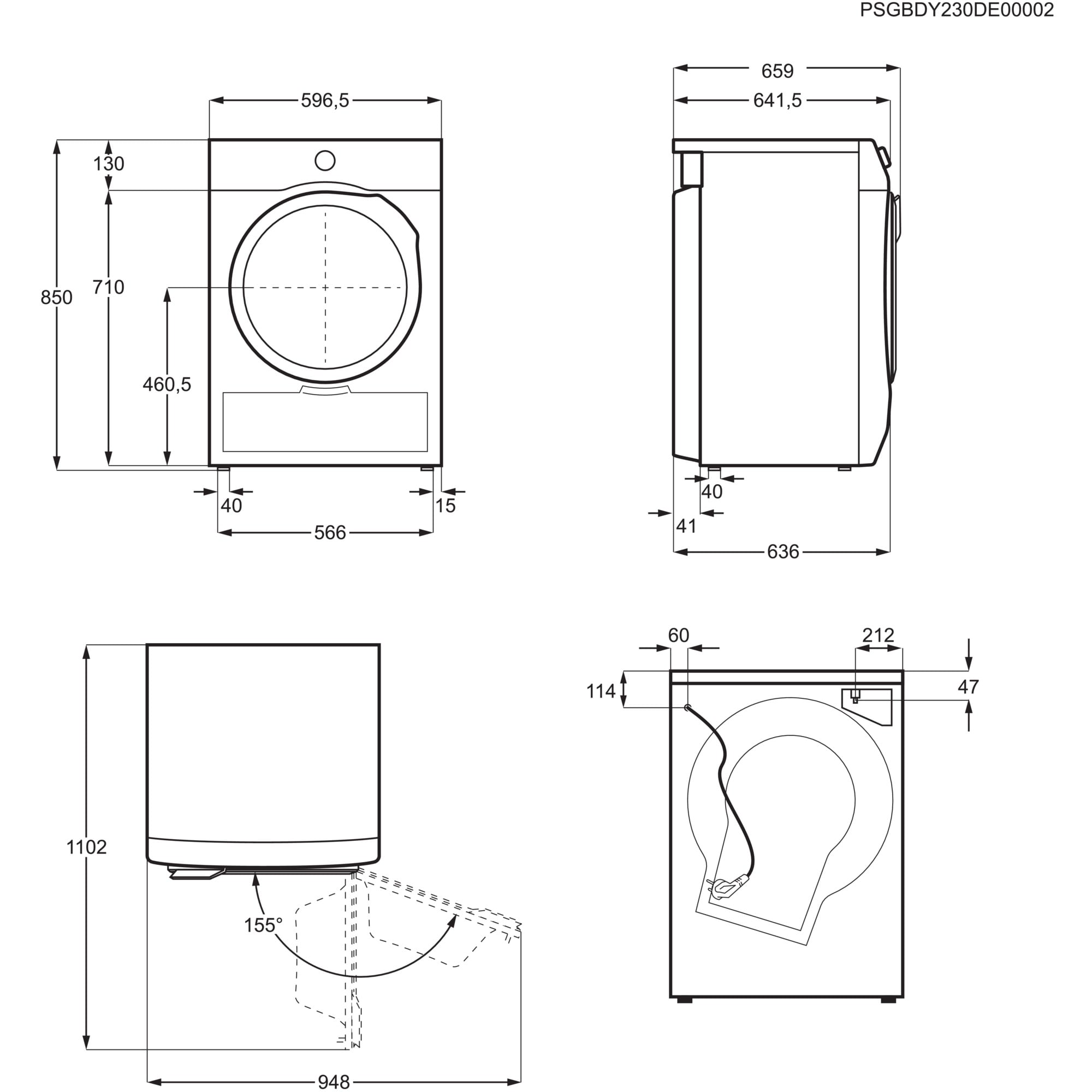 Mål på Electrolux EDI853S96C 9kg tørretumbler med varmepumpe