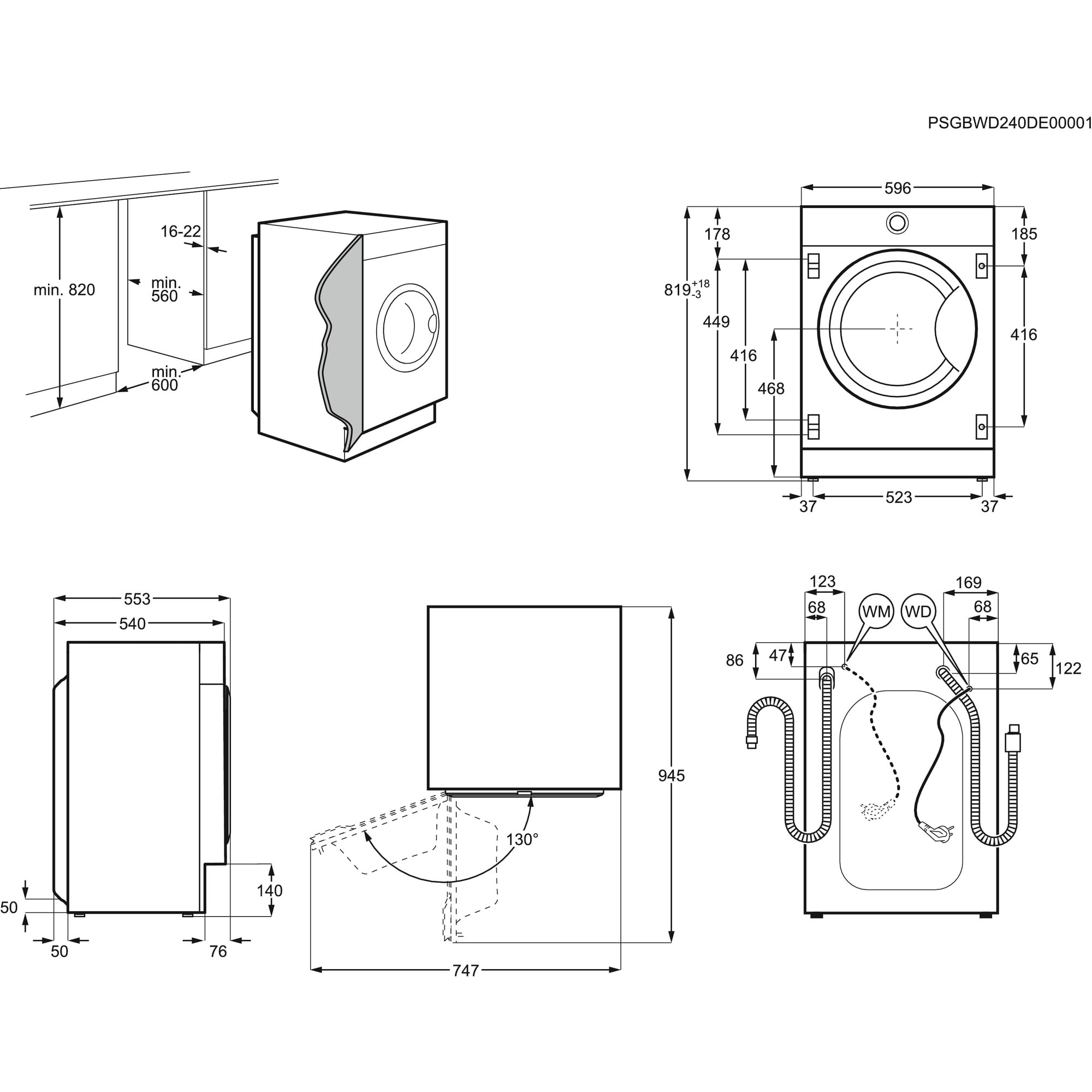 Mål på AEG L7WBI864T4 8kg Vaske-/ Tørremaskine