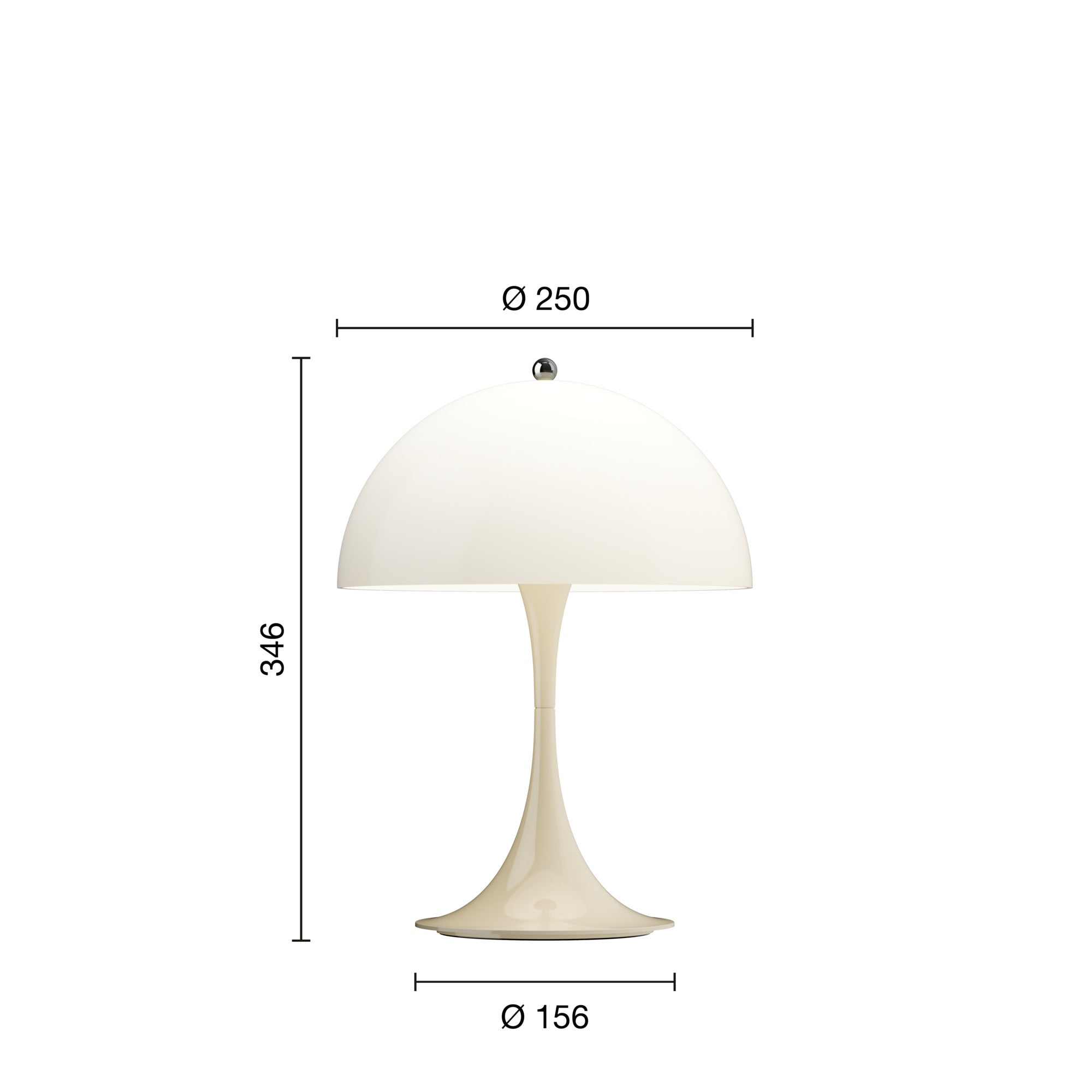 Mål på Panthella 250 opalbeige portable bordlampe