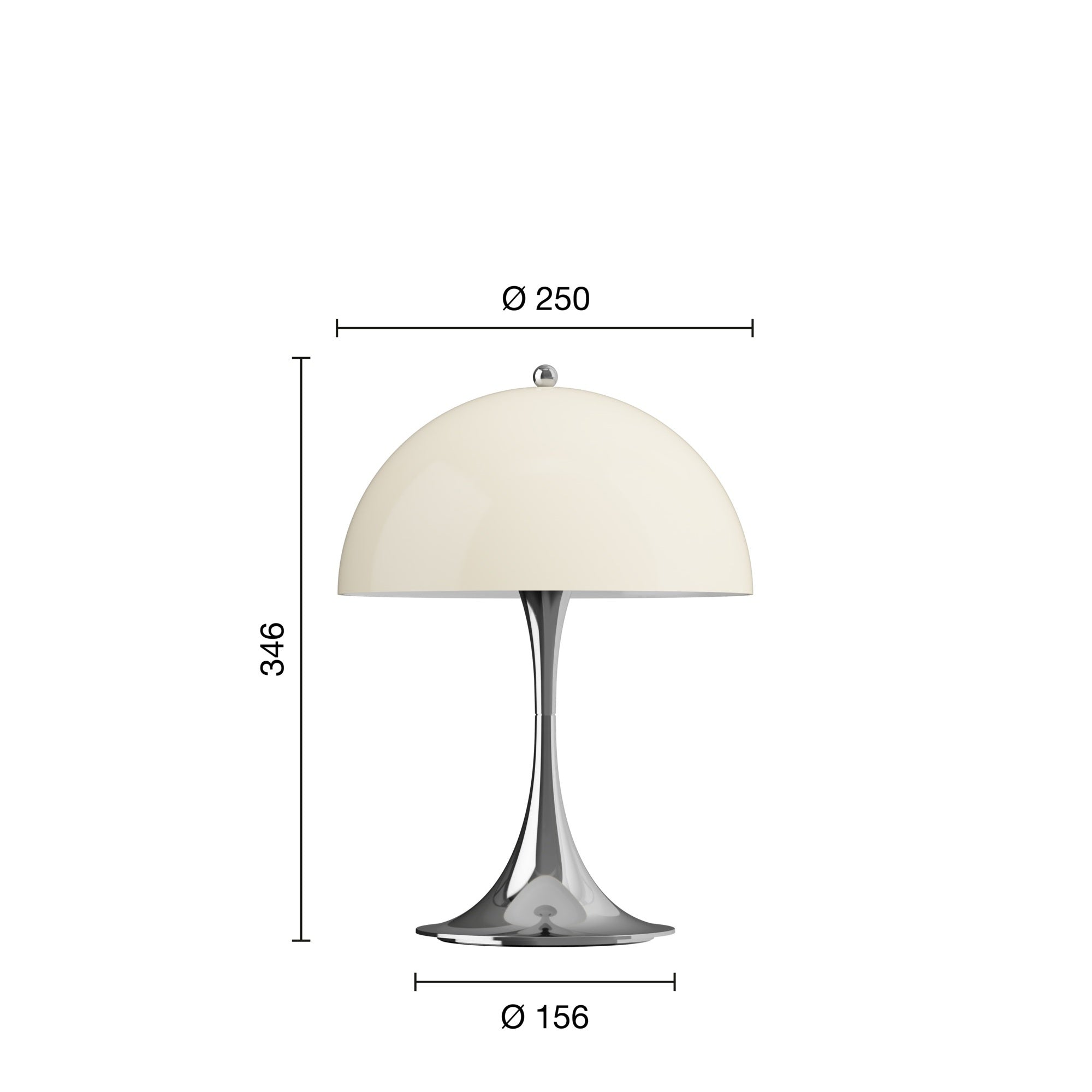 Mål på Panthella 250 beige/krom portable bordlampe