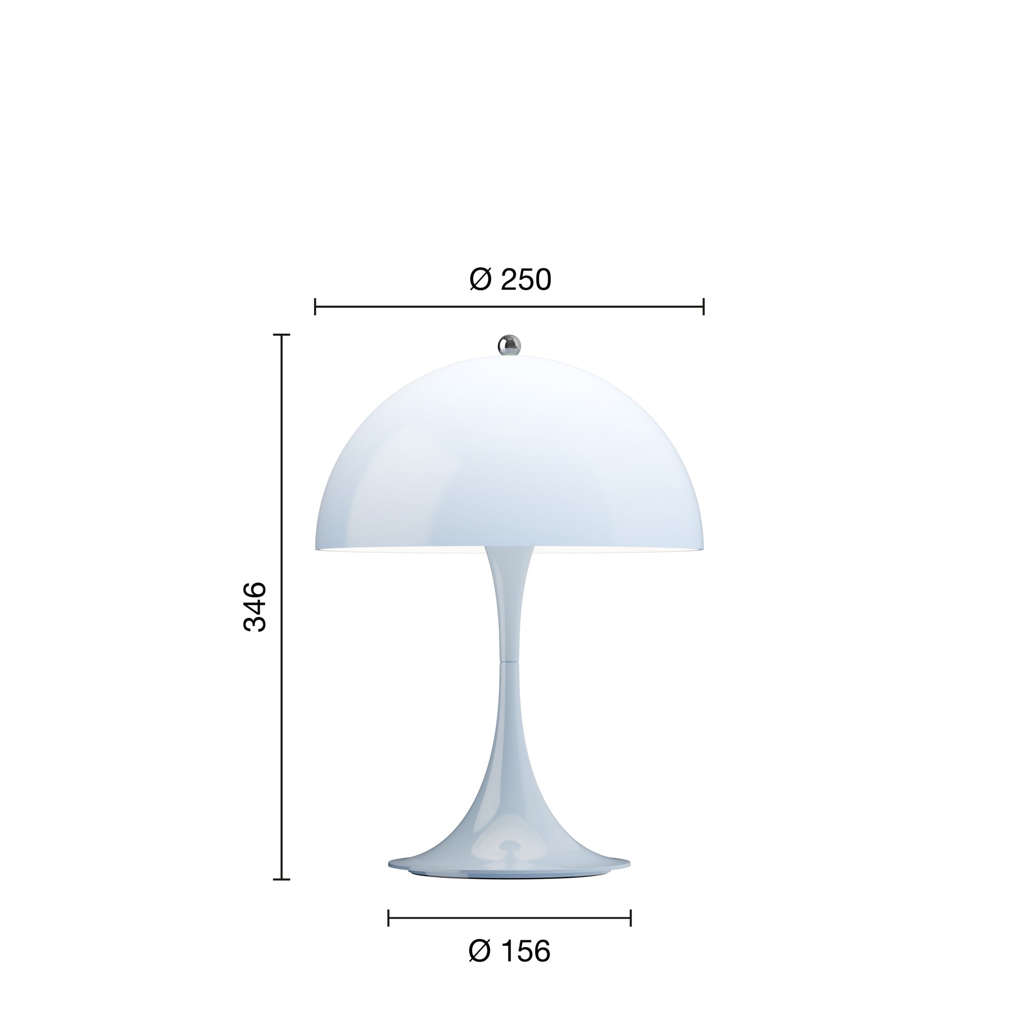 Mål på Panthella 250 opalblå portable bordlampe