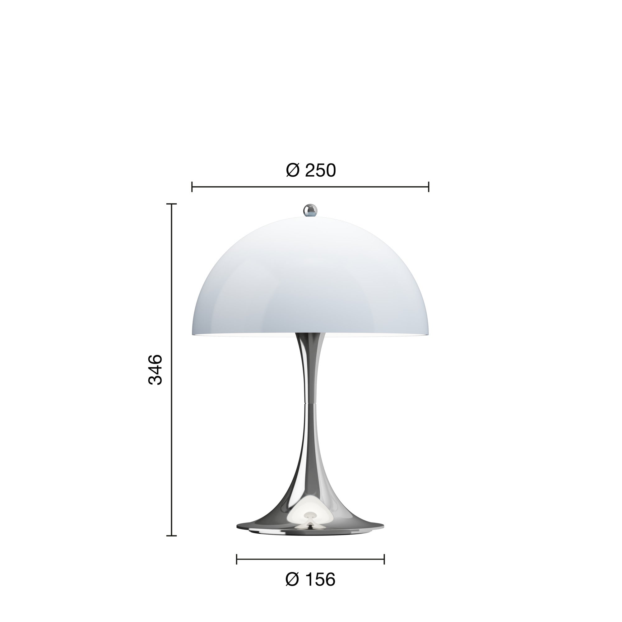Mål på Panthella 250 blågrå/krom portable bordlampe