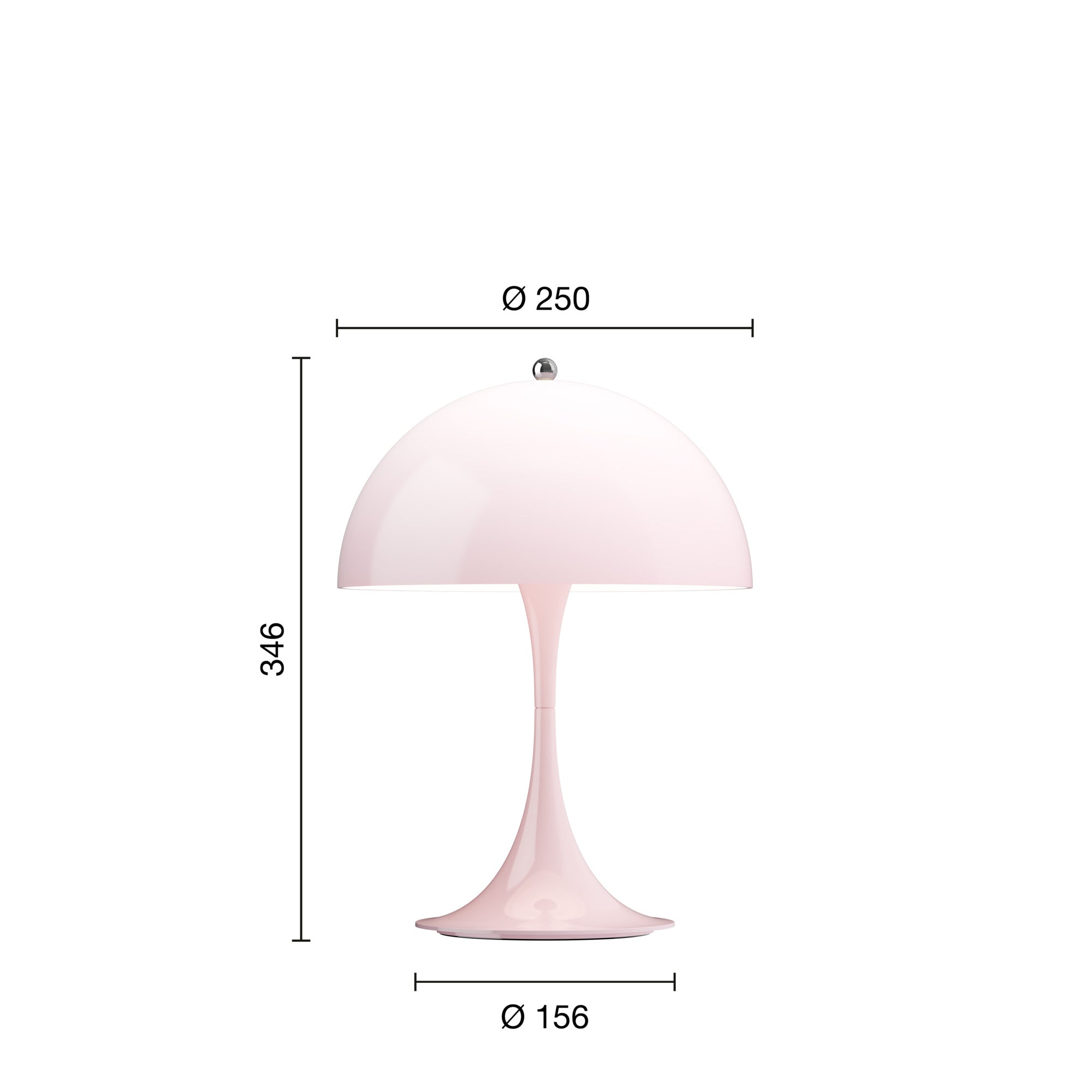 Mål på Panthella 250 opalrosa portable bordlampe