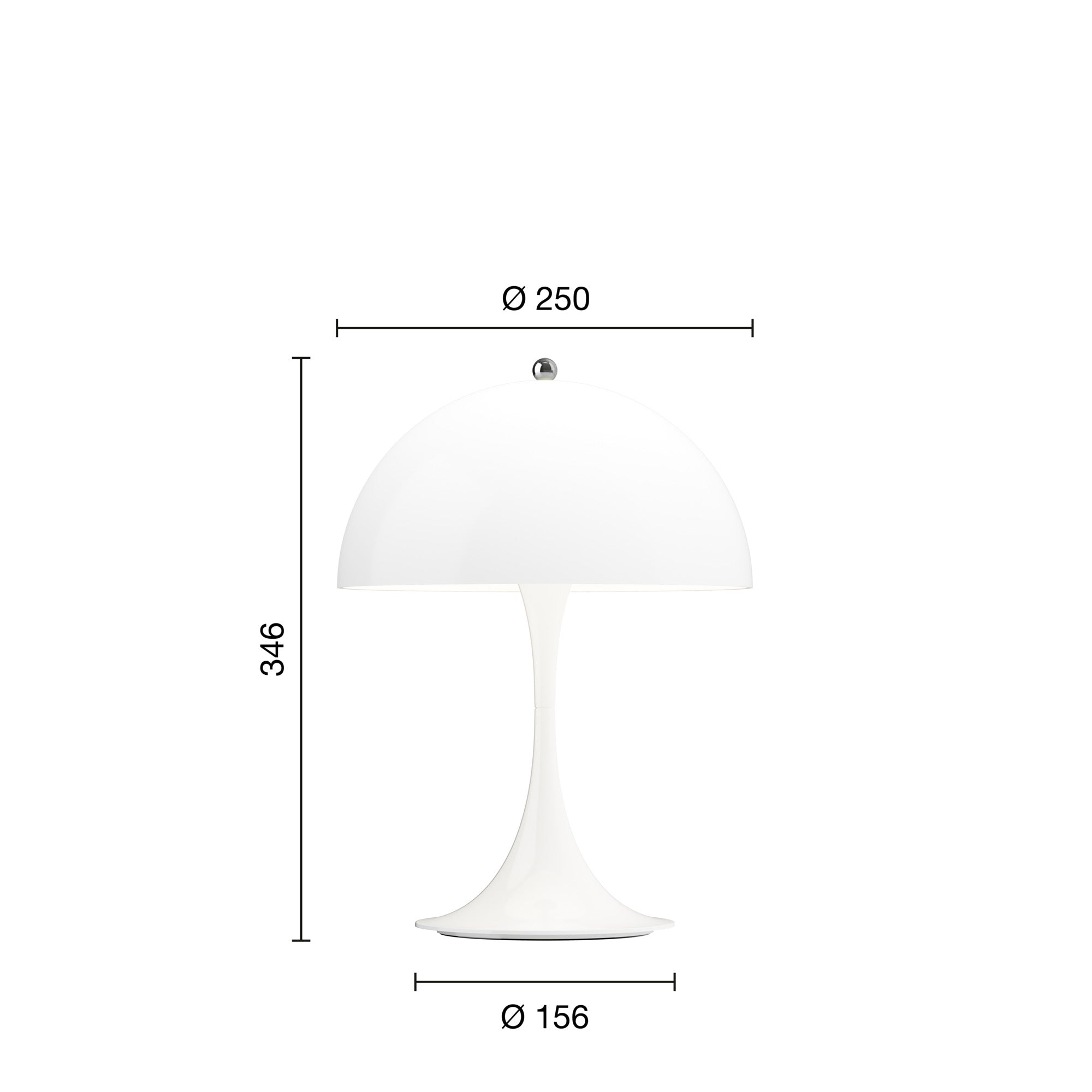 Mål på Panthella 250 opalhvid portable bordlampe