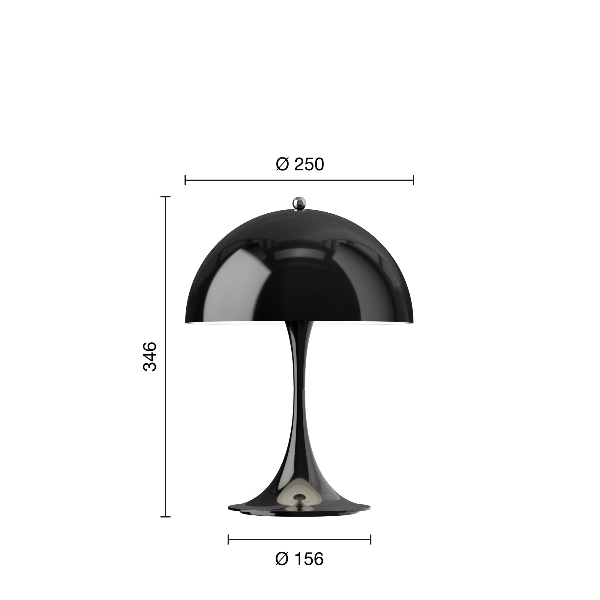 Mål på Panthella 250 sort portable bordlampe