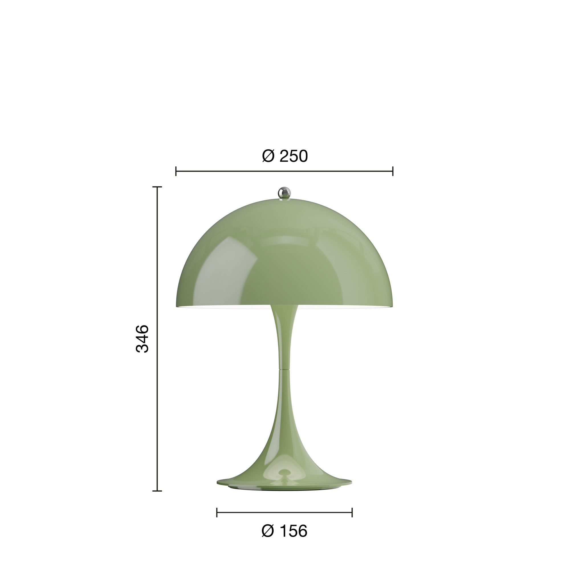 Mål på Panthella 250 mosgrøn portable bordlampe