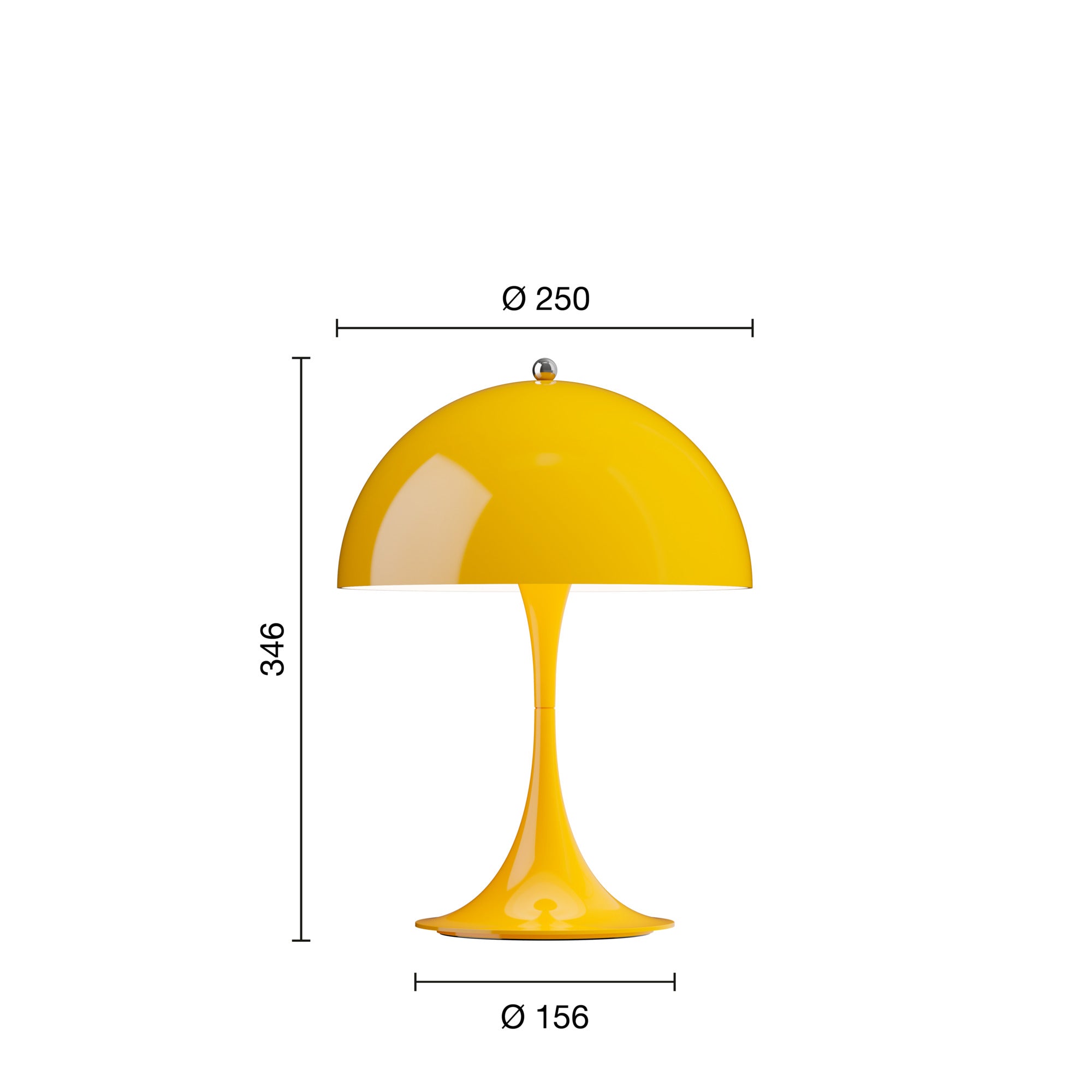 Mål på Panthella 250 gul portable bordlampe