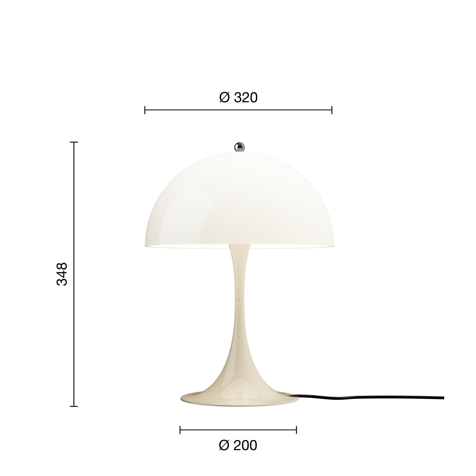 Mål på Panthella 320 opalbeige bordlampe