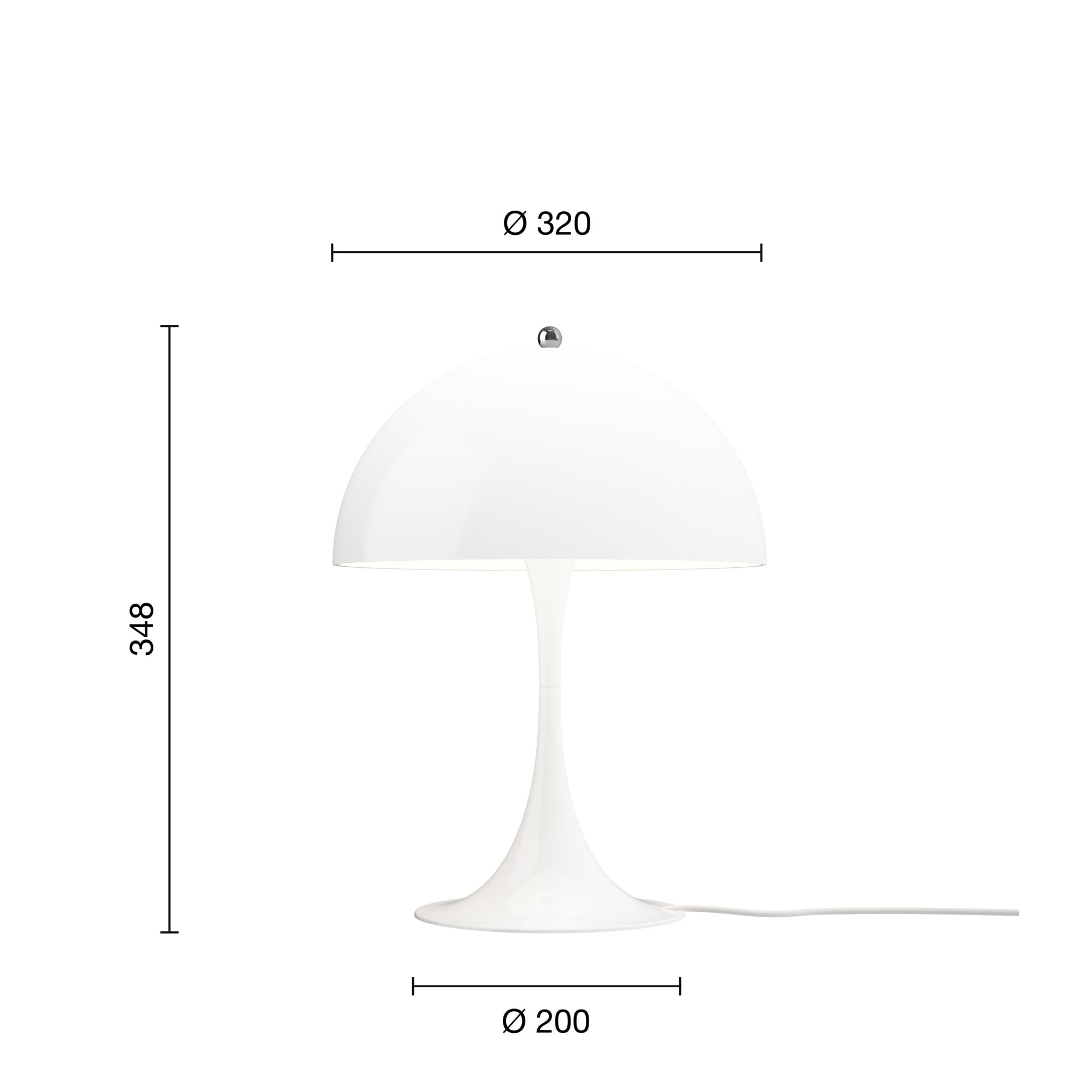 Mål på Panthella 320 opalhvid bordlampe
