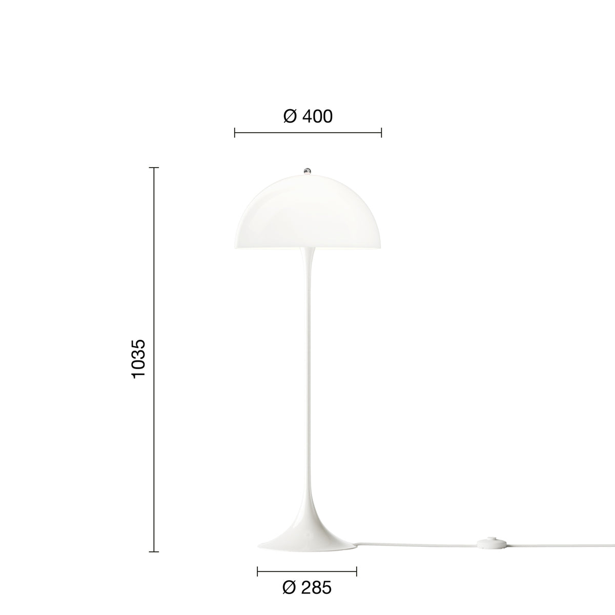 Mål på Panthella 400 Ø40 Opal White V3 gulvlampe