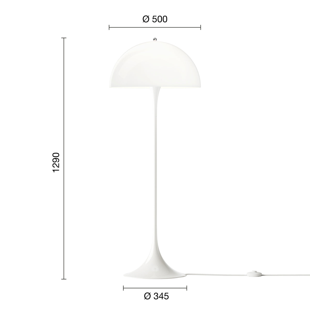 Mål på Panthella Ø50 Opal White gulvlampe