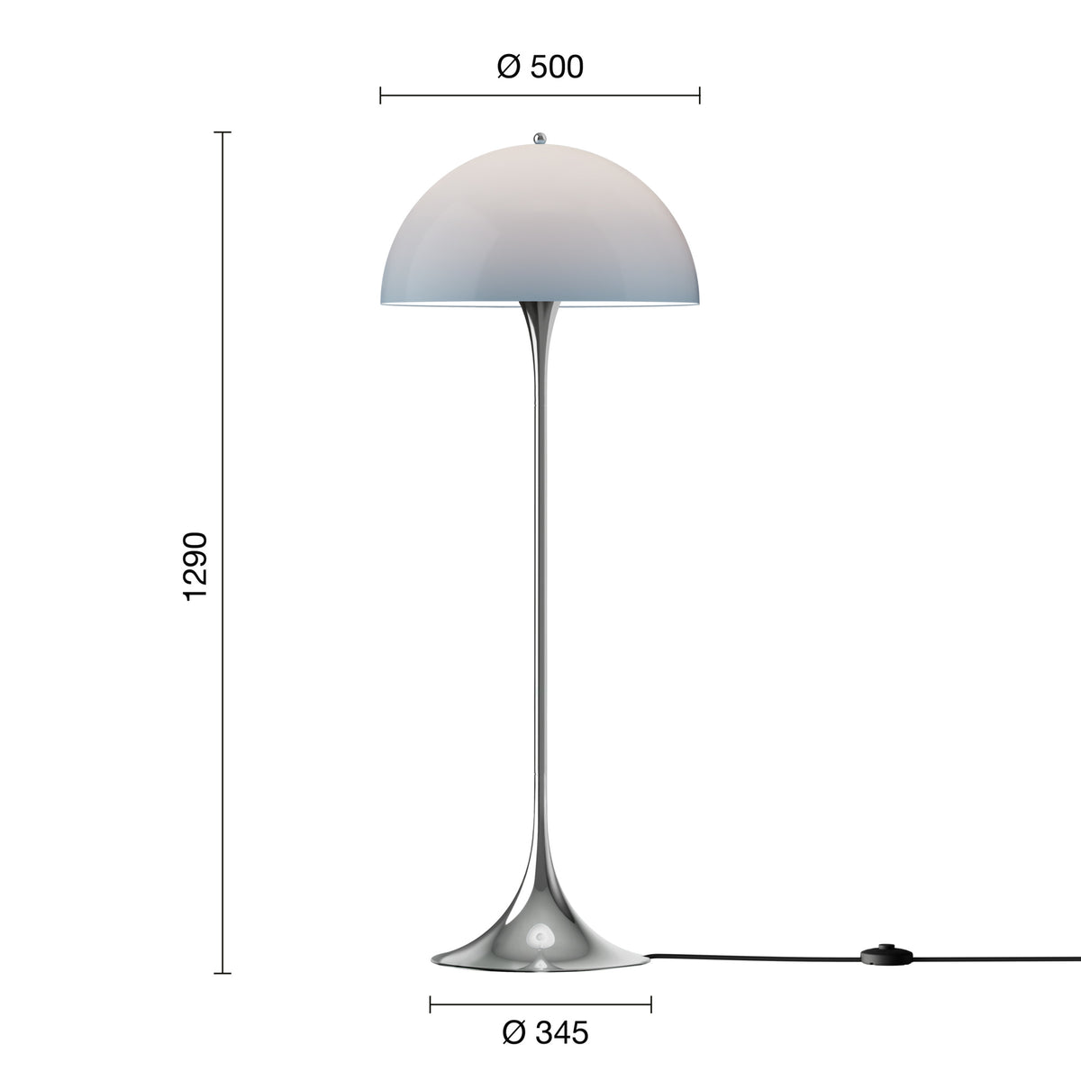Mål på Panthella Ø50 Opal Blue Grey gulvlampe