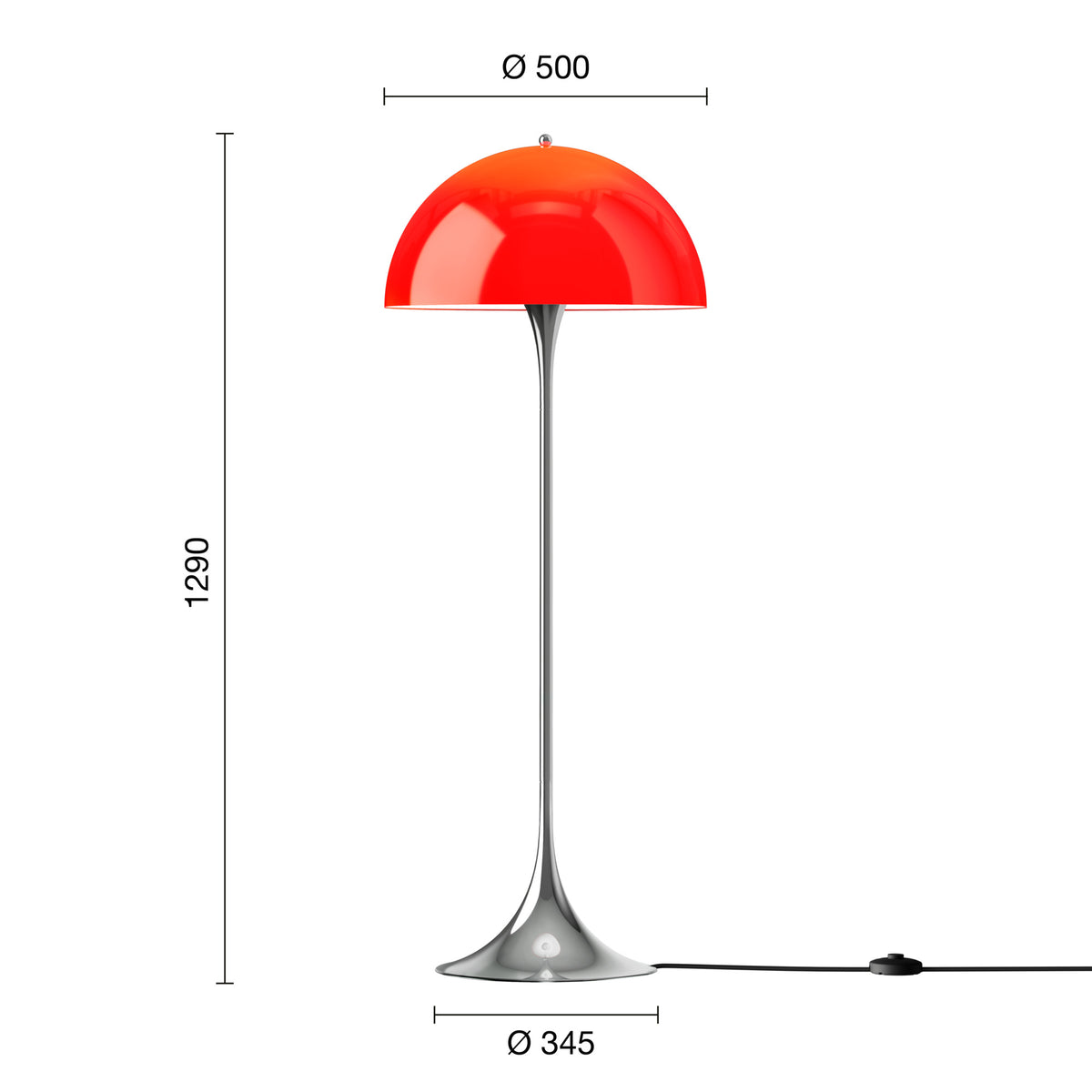 Mål på Panthella Ø50 Original Opal Red gulvlampe