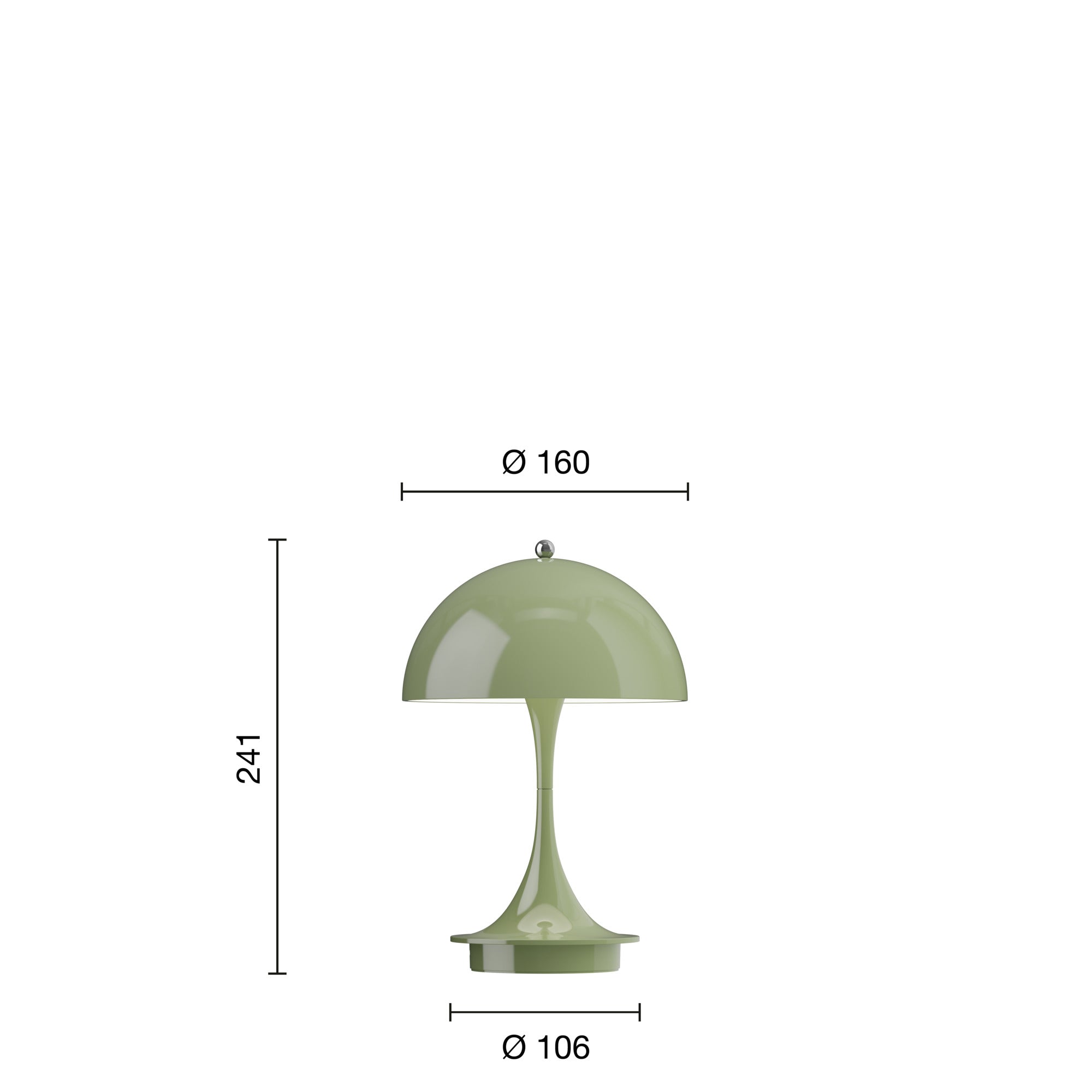 Mål på Louis Poulsen Panthella 160 Portable V3 LED Opaque Moss Green