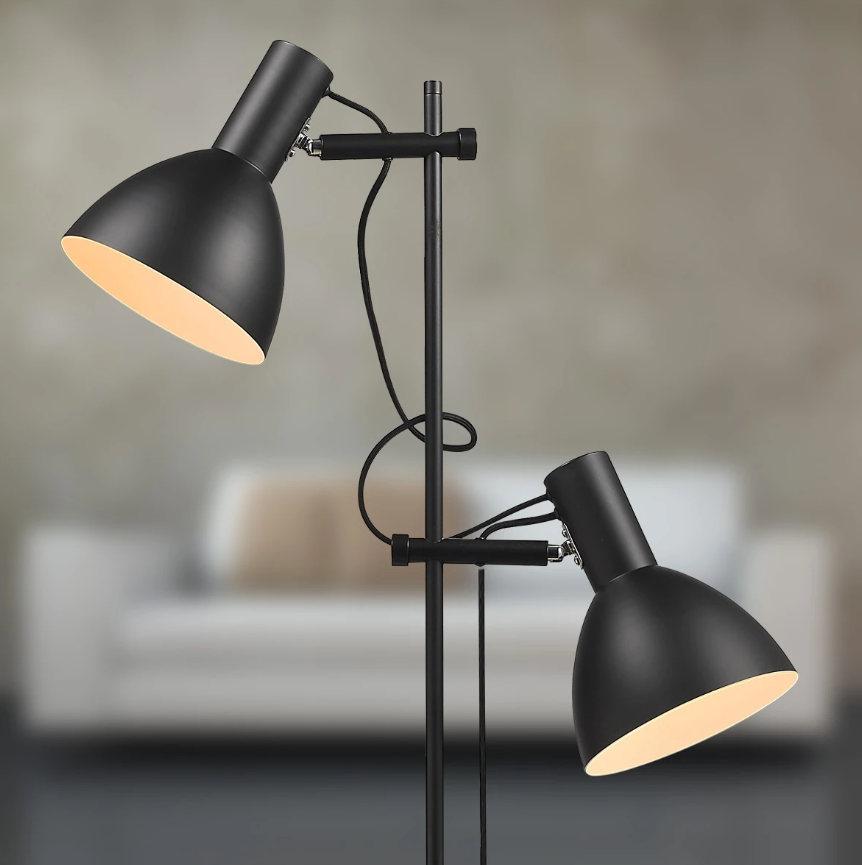 Baltimore Gulvlampe, 2 Lamper - Sort