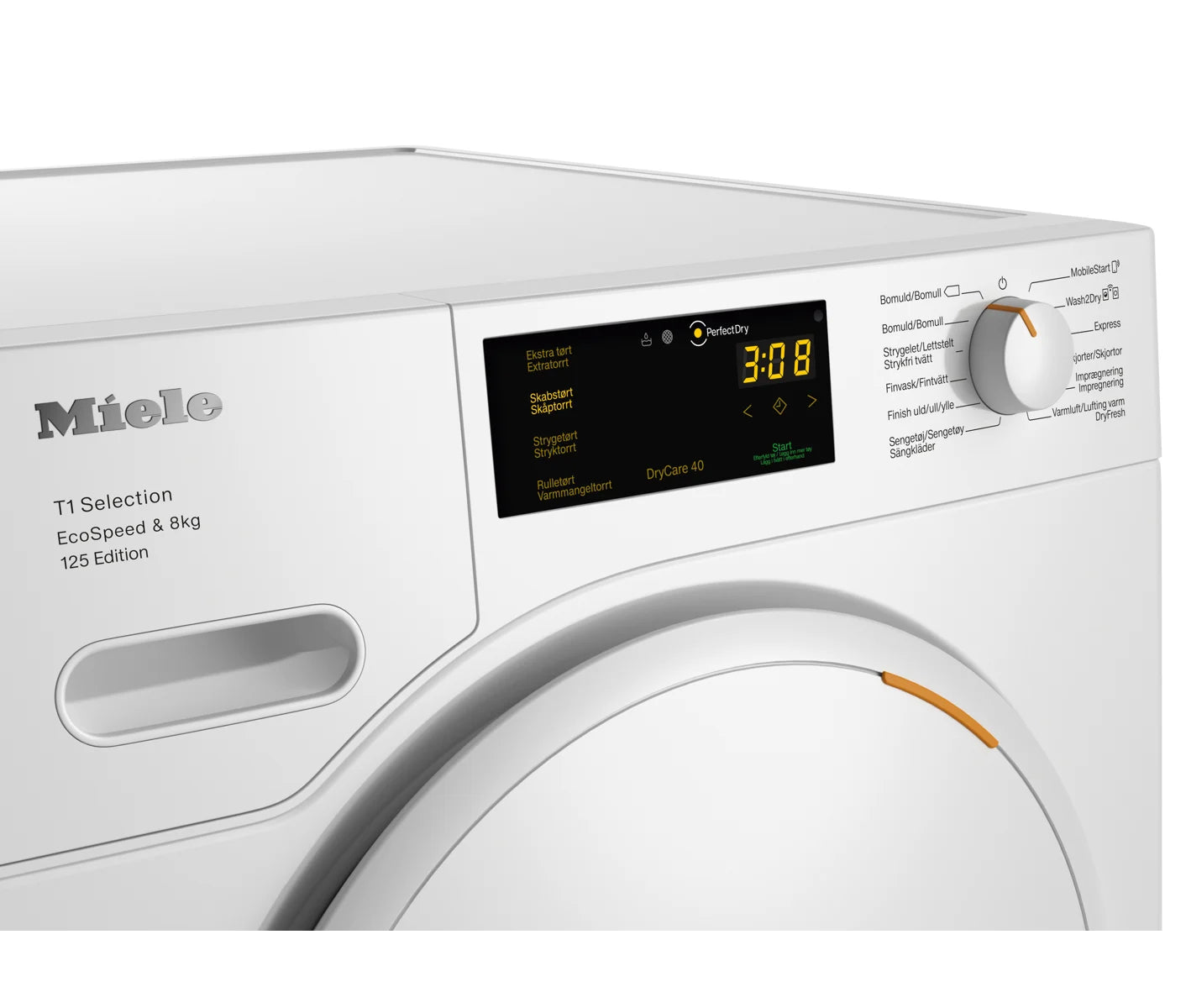 Kontrolpanelet fra Miele TSC663WP tørretumbler med varmepumpe – 8 kg