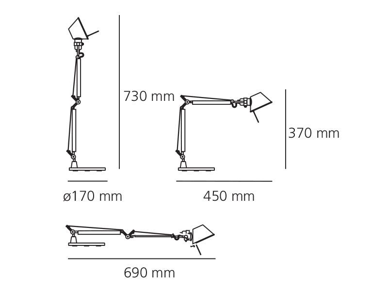 Mål på Tolomeo Micro Aluminium af Artemide i aluminium