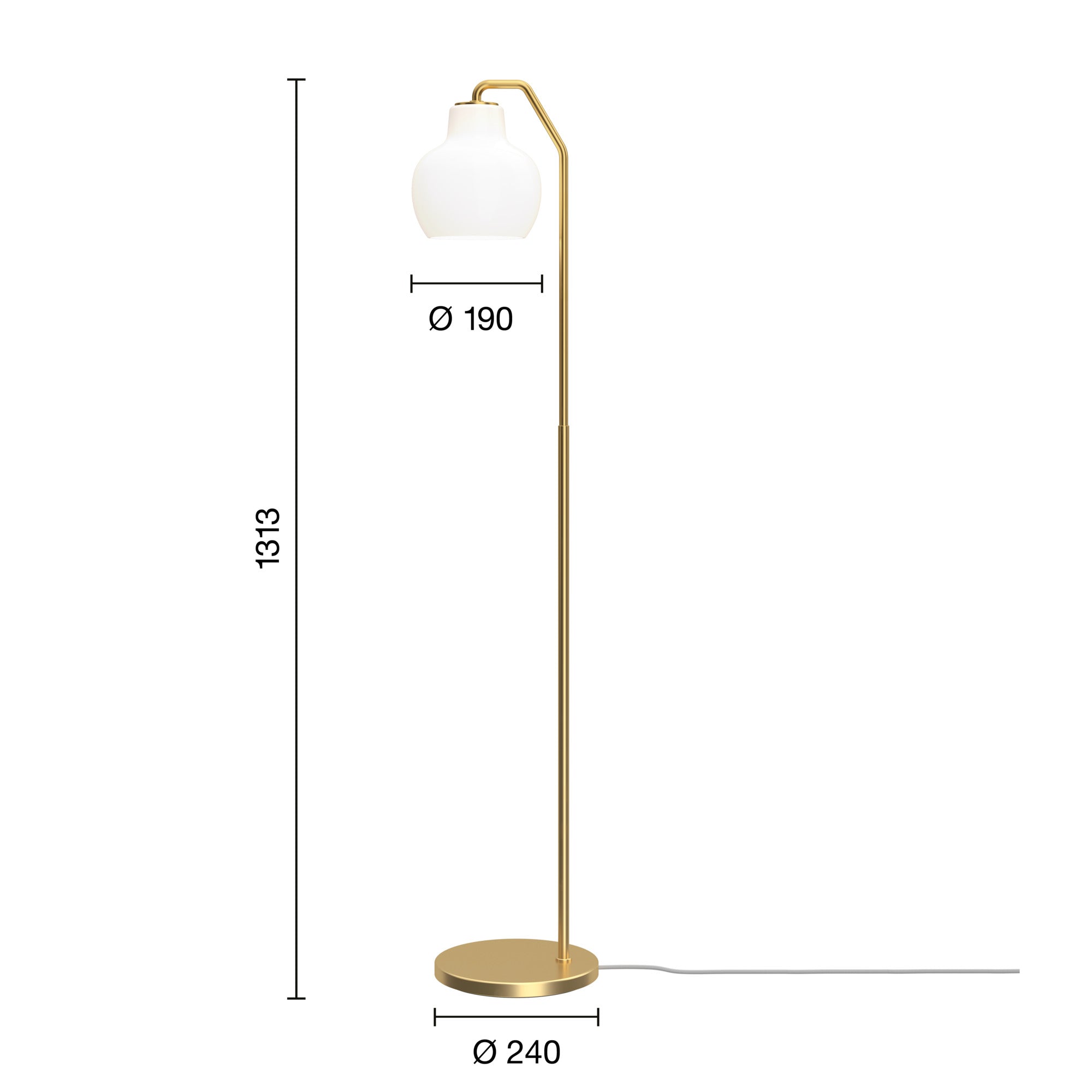 Mål på VL Ring Crown E27 gulvlampe messing/opal