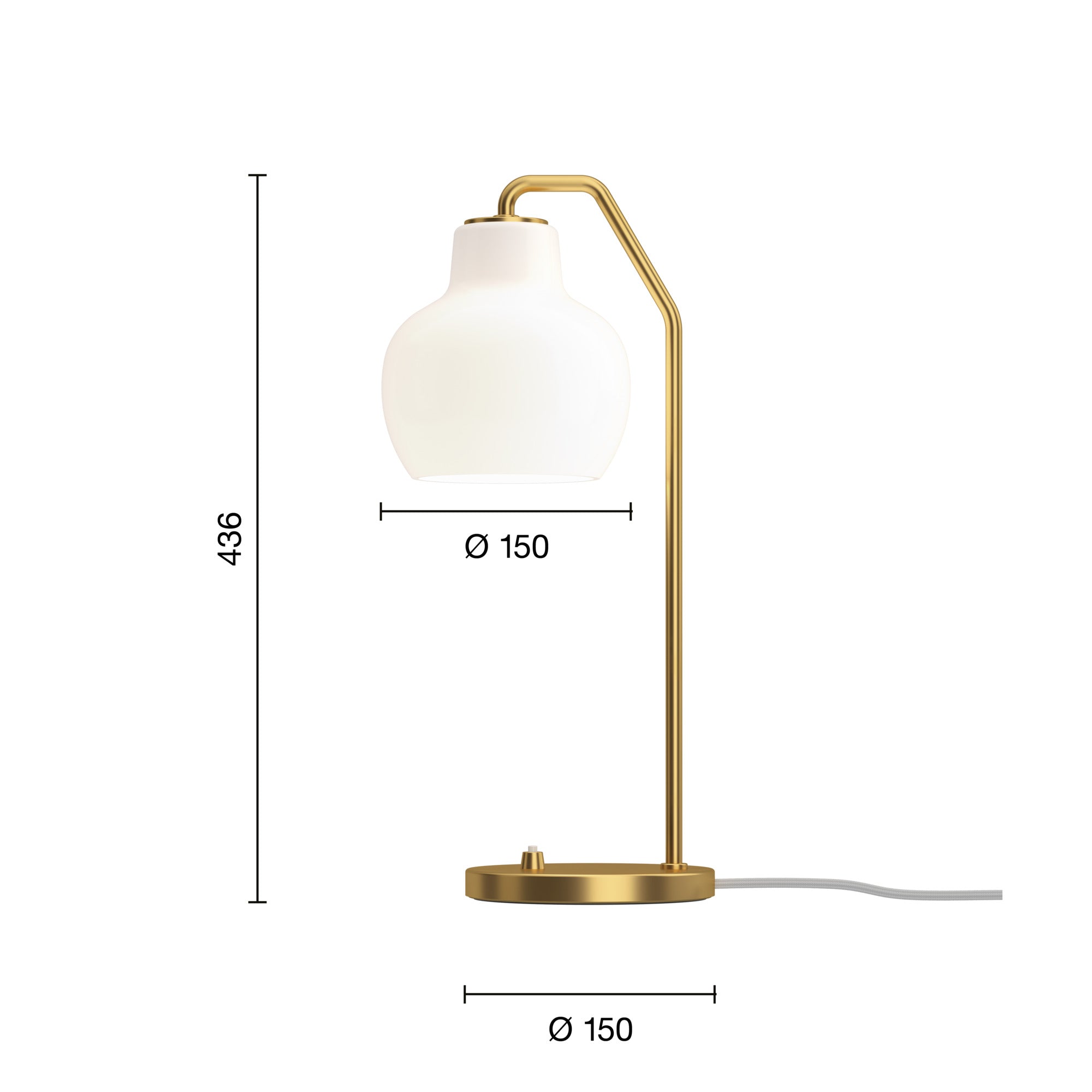 Mål på VL Ring Crown Ø150 E14 bordlampe messing/opal