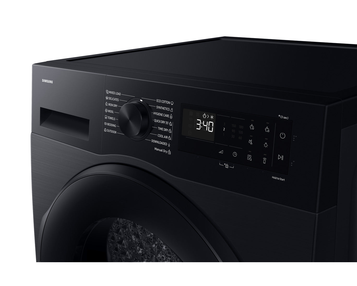 Samsung DV90DG52A0ABEE tørretumbler med varmepumpe unikke kontrol panel på toppen