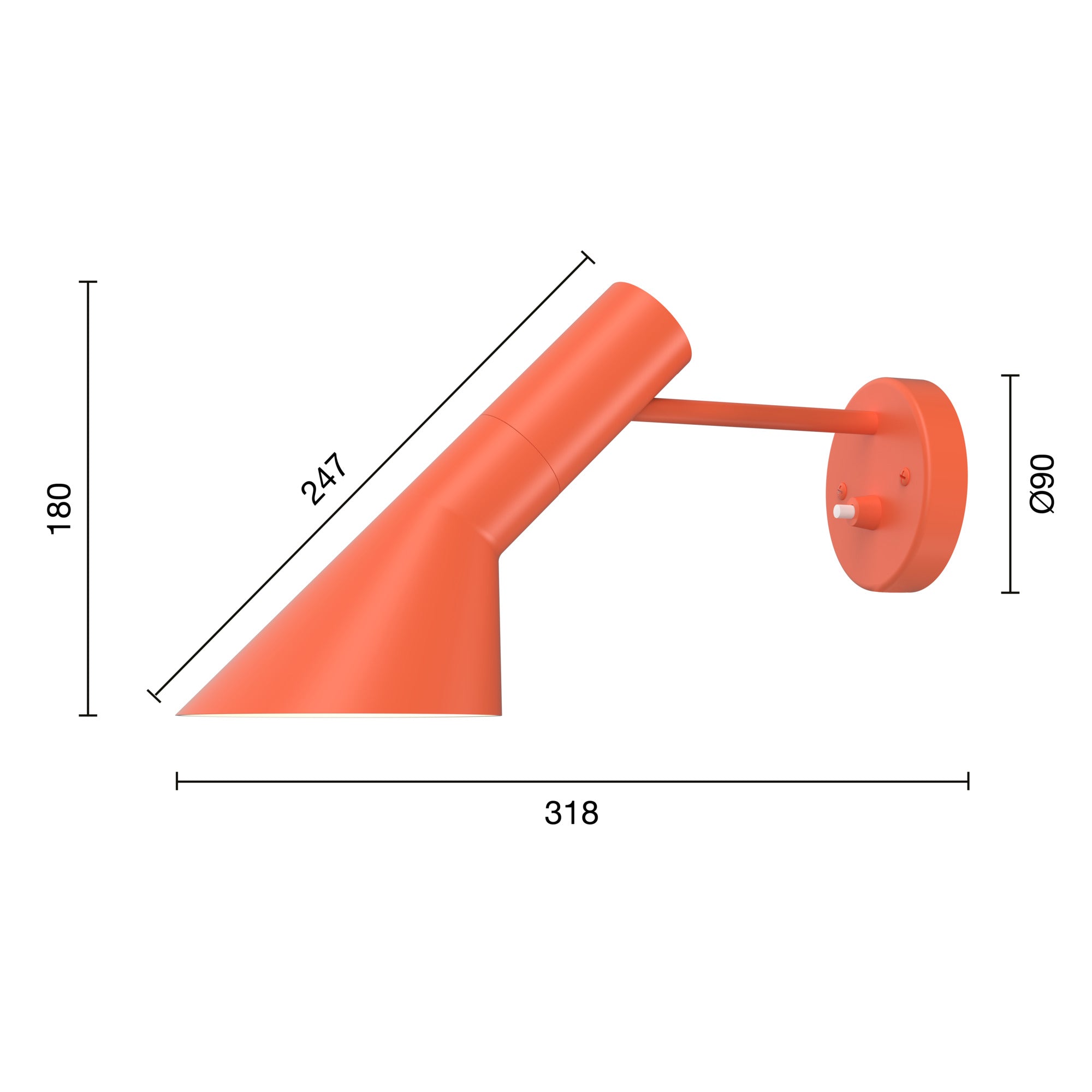 Louis Poulsen orange mål på arne jacobsen lamer 
