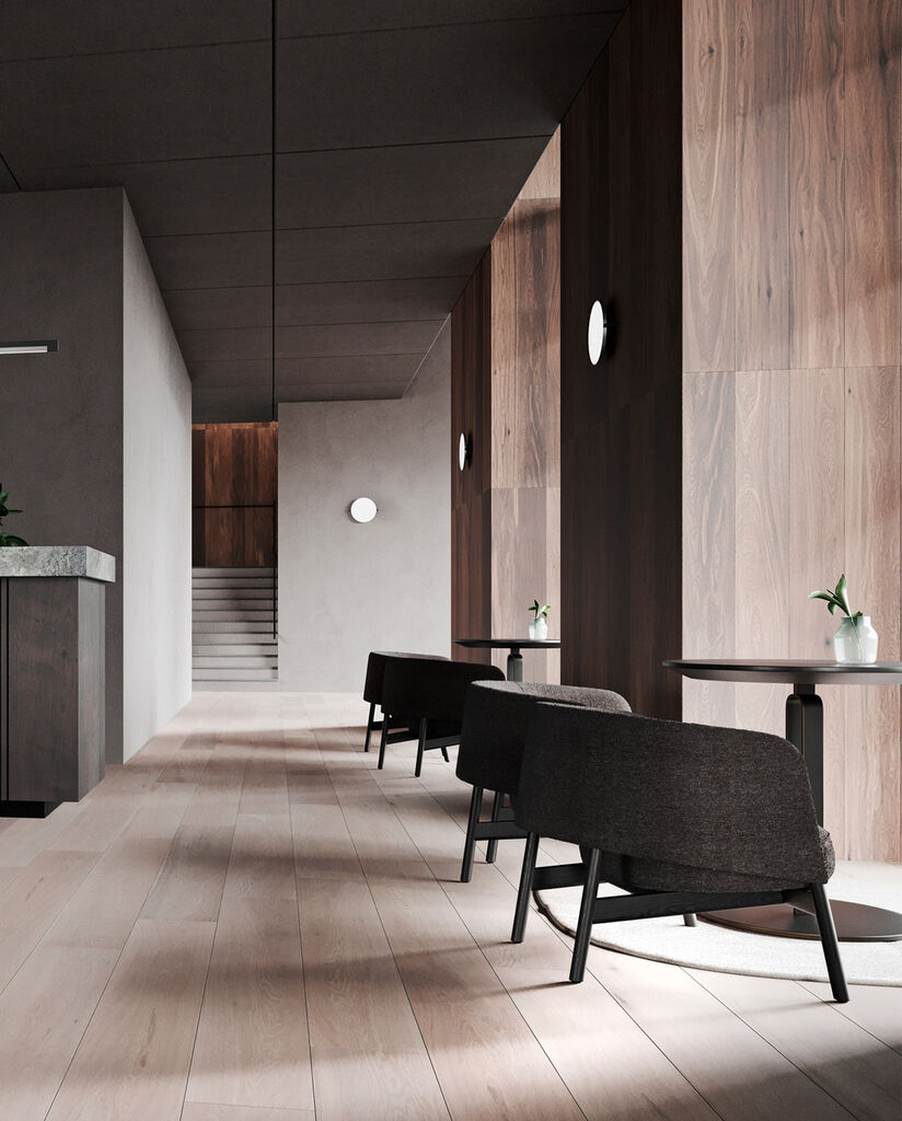 Light-Point Inlay C2 Disc matsort satinsølv LED loftslampe af Studio F. A. Porsche i kontrast med udendørslyset