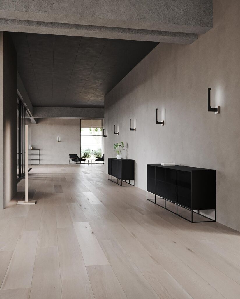 Rækker af Light-Point Inlay W2 Linear matsort satinsølv LED væglampe af Studio F. A. Porsche i konferencebunker