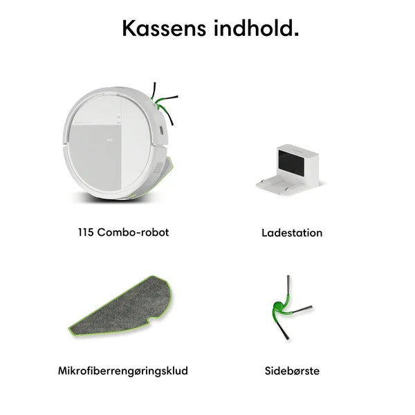 iRobot Roomba® 115 Combo hvid robotstøvsuger kassens indhold