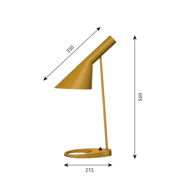 Okkergul bordlampe fra AJ serien fra Louis Poulsen