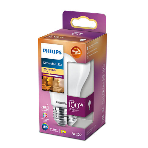 Philips LED Standard 10,5W 1521lm 2700K E27 WGD CRI90 Glas Mat Dæmpbar